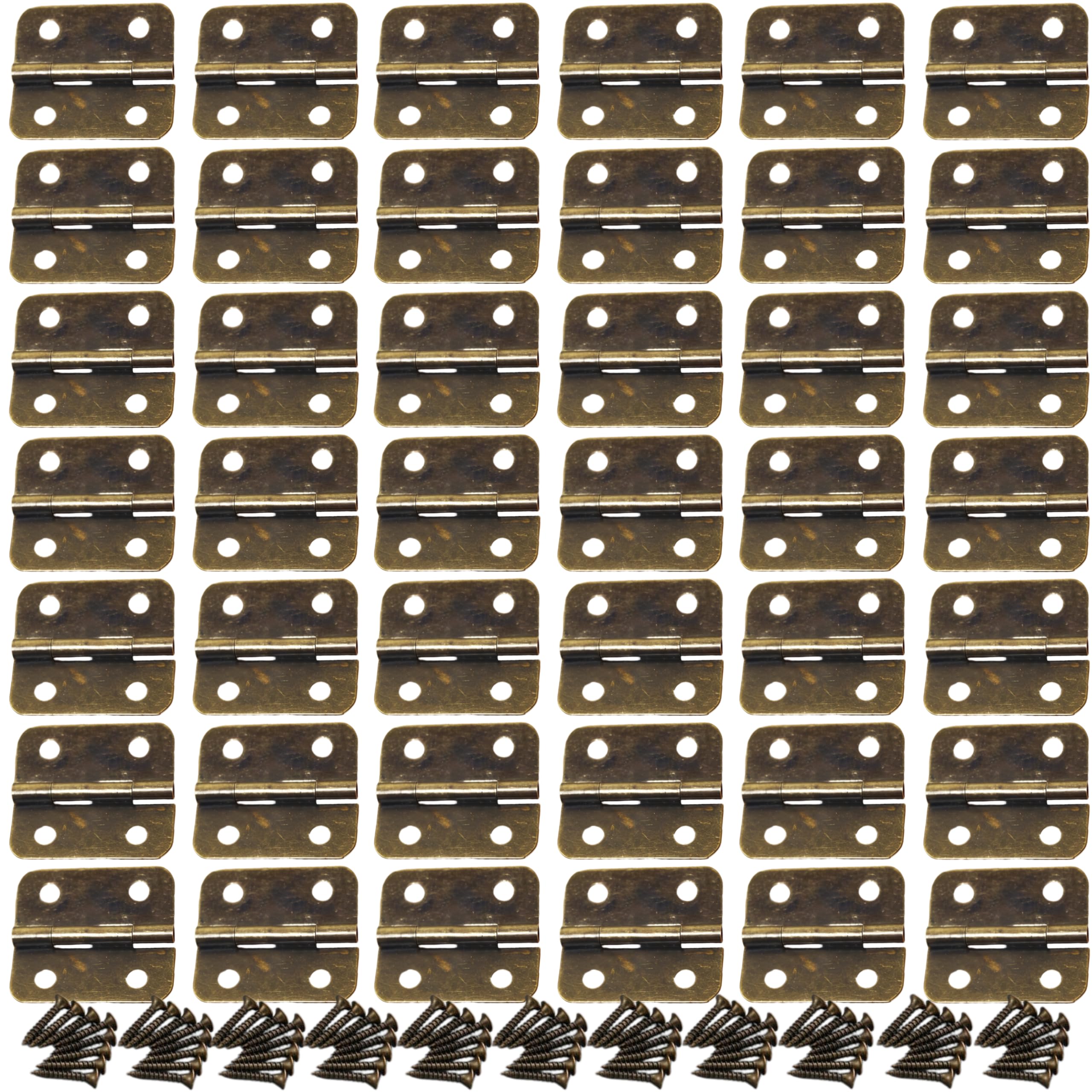 Vbnexyr Bronze Folding Hinge 42 Piece Set Of Iron Rounded Corner Mini Hinges In Wooden Box Gift Box Home Furniture Hardware 30 * 27Mm Antique