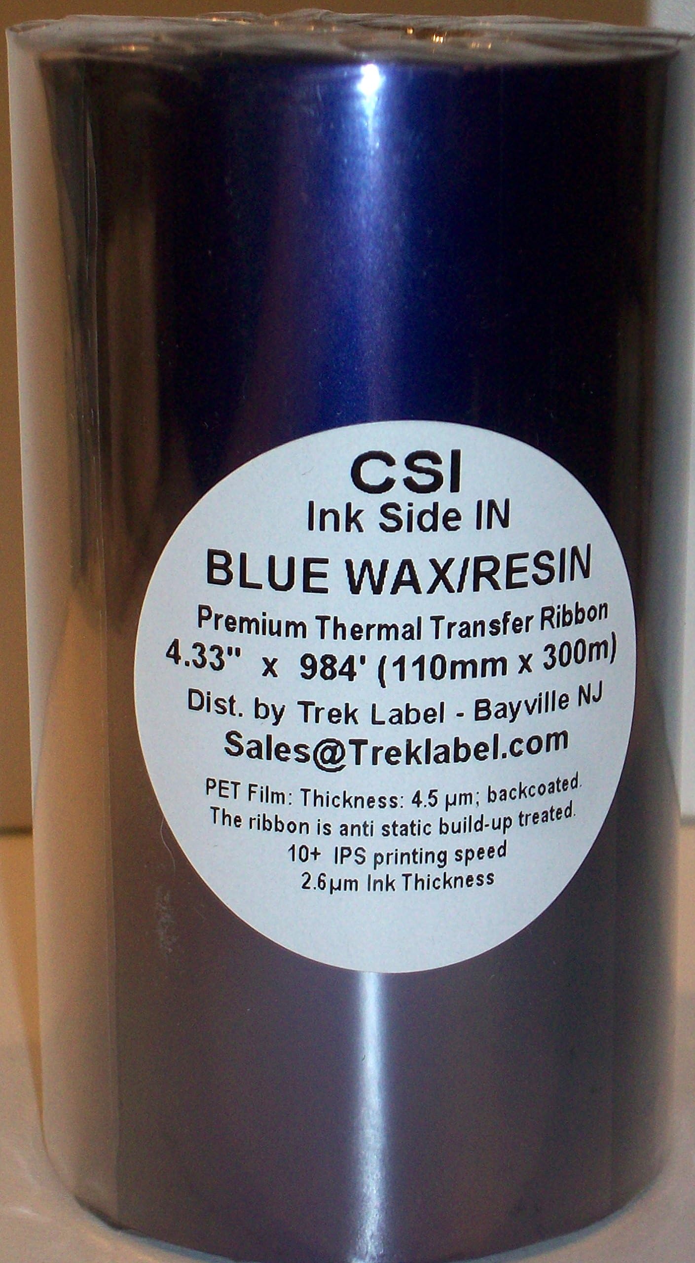 Blue Thermal Transfer Ribbon Wax Resin 50/50 Ink 4.33" CSI 1"core for Datamax, Sato, Other Printers, ONLY by Trek Label w/PH Cleaner. More Colors at B07XXDSG69