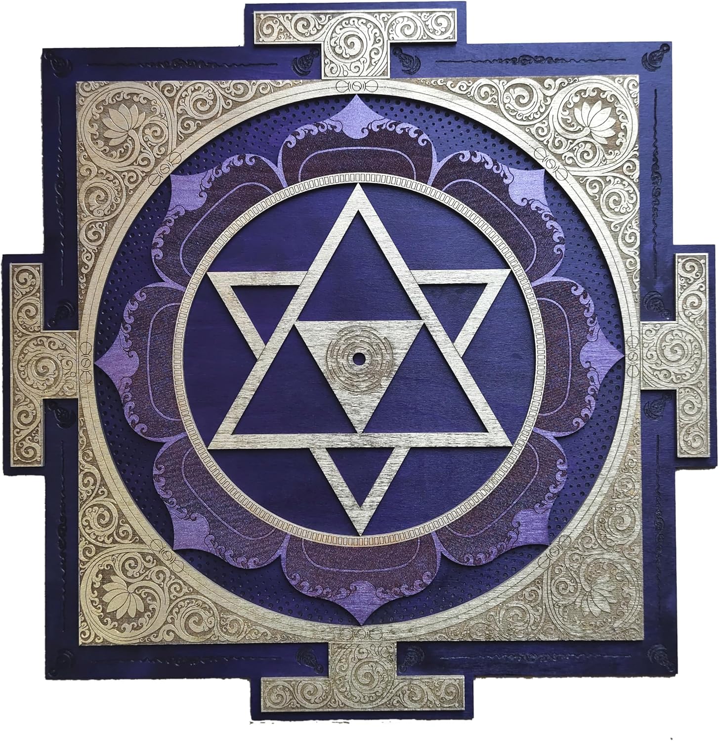 Anatoliawood Shiva Yantra Wall Art – Large Laser Cut Wooden Sacred Geometry Decor, Purple Meditation Altar Wall Hanging – 70x70 cm (27.5 Inch)