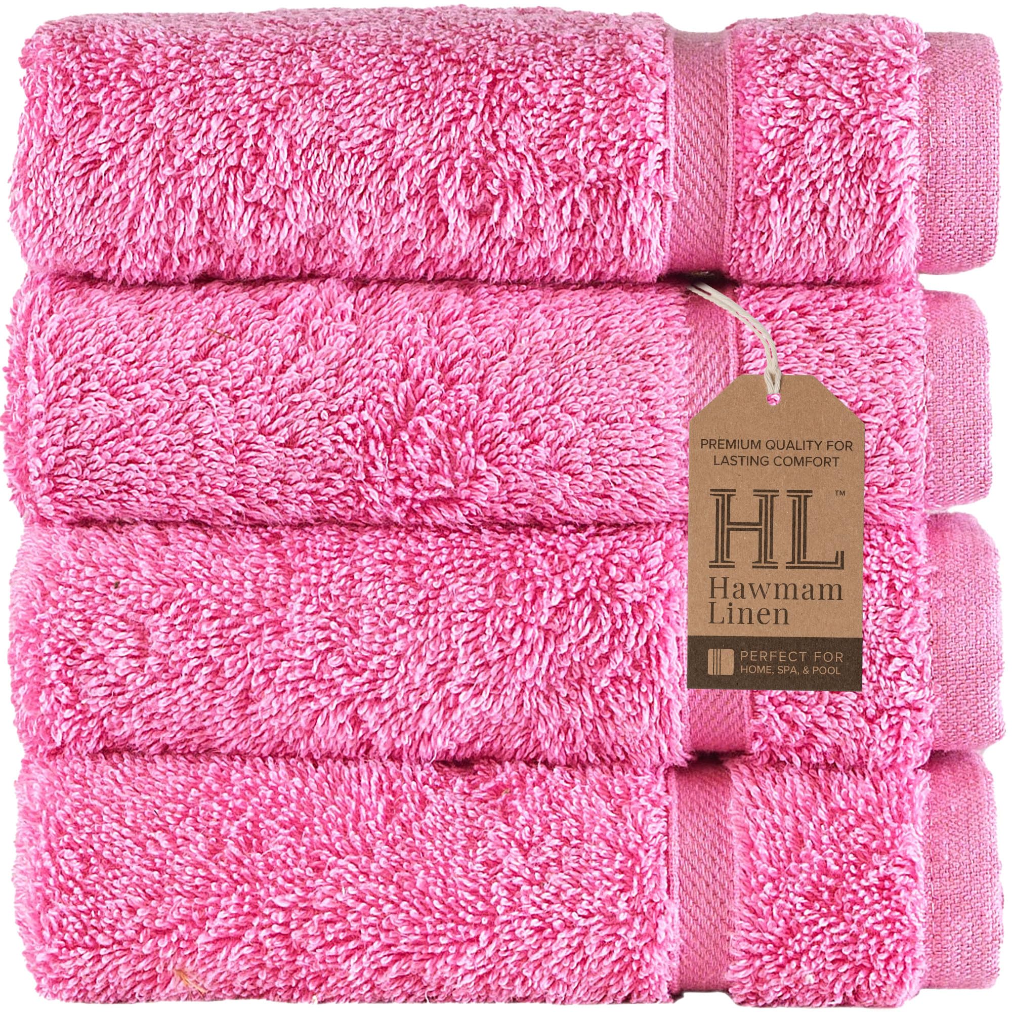Hawmam Linen Wash Cloths, Turkish Cotton Washcloths, 4 Pack, Pink