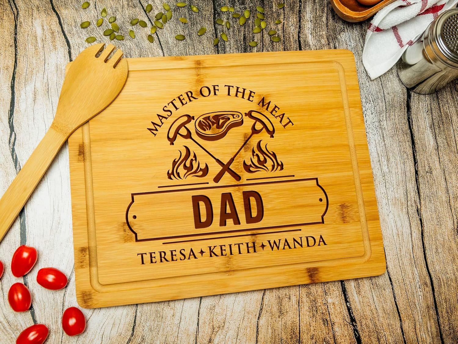 Personalized Cutting Board for Dad or Grandpa - Custom Gift with Kids’ Names - BBQ, Grill Master, Chef Board - Father’s Day, Birthday, Anniversary, Christmas Gift for Men, Daddy, Papa and Pops