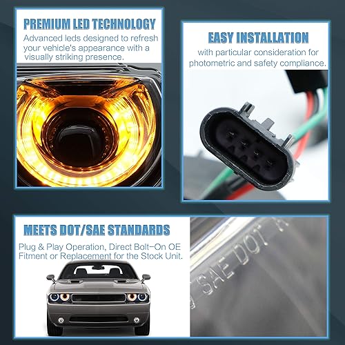 Miniatura 5 de VLAND Conjunto de faros delanteros para Dodge Challenger 3 generación Coupe 2008-2014, normal
