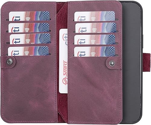 Miniatura 2 de HARDISTON Funda de piel auténtica de alta calidad hecha a mano para iPhone 13 Pro, tarjetero doble, funda magnética desmontable, función atril