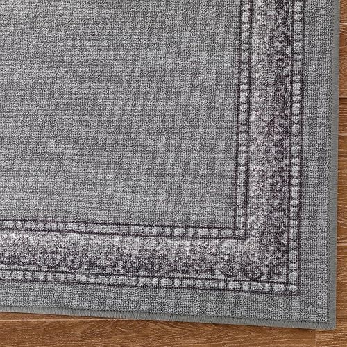 Miniatura 3 de Antep Rugs Alfombras Bordered Modern 2x10 antideslizante (antideslizante) pelo bajo respaldo de goma para interiores (gris, 2 pies x 10 pies)