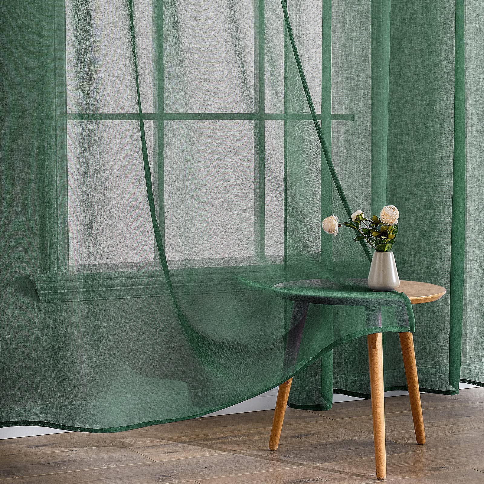 EMEMA 2 Panels Transparent Voile Curtains with Soft Eyelets Windows for Bedroom and Living Room Elegant Living Room 140 x 225 cm Dark Green - Image 4