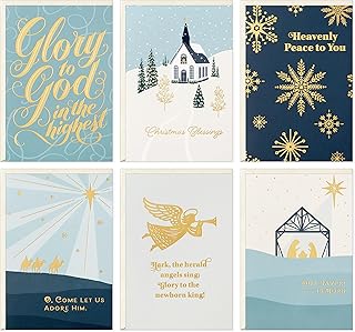 Hallmark Religious Christmas Card Assortment, Heavenly Peace (36 Cards and Envelopes) Dusty Blue and Gold Foil