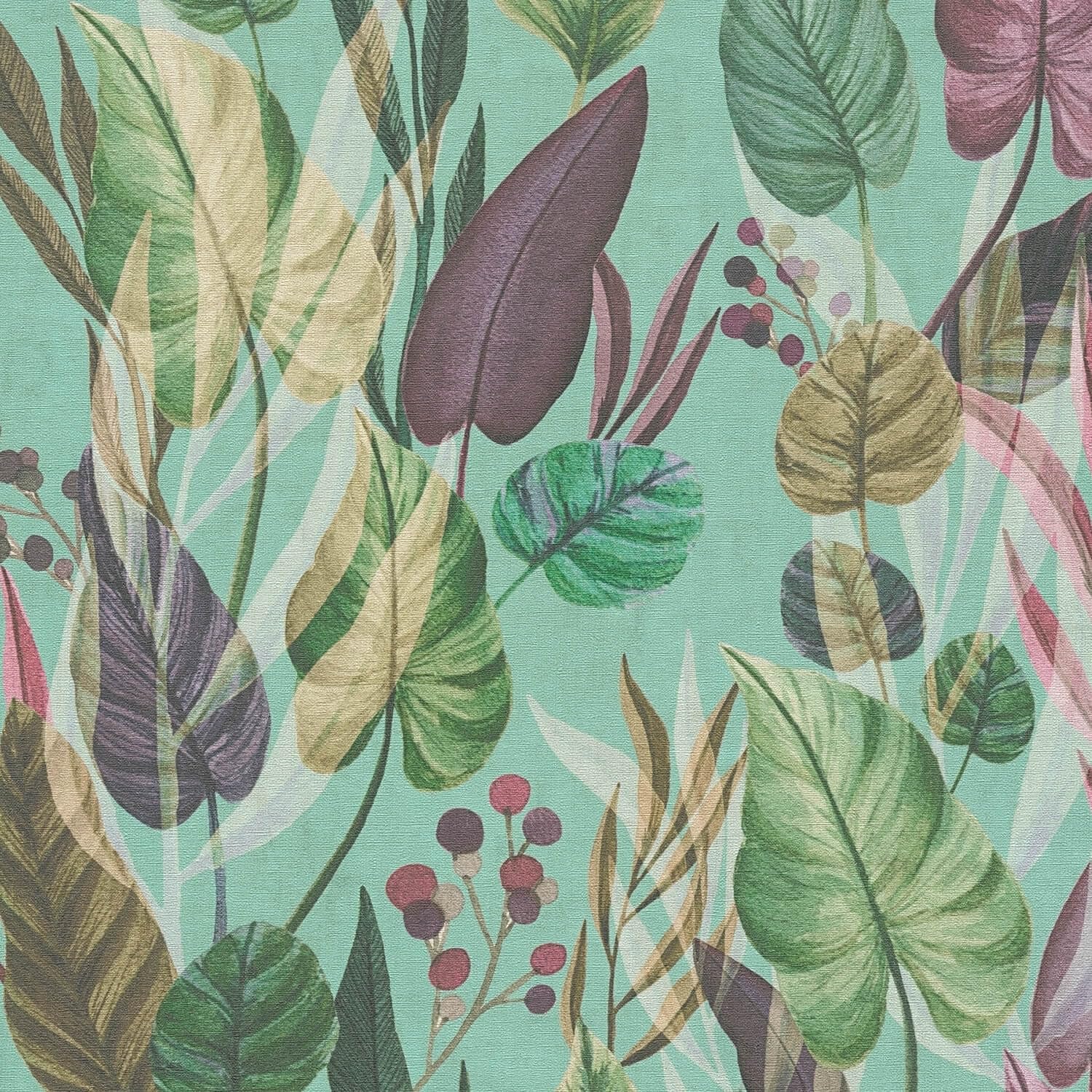 Papier peint floral turquoise vert violet brun-beige intissé Profhome