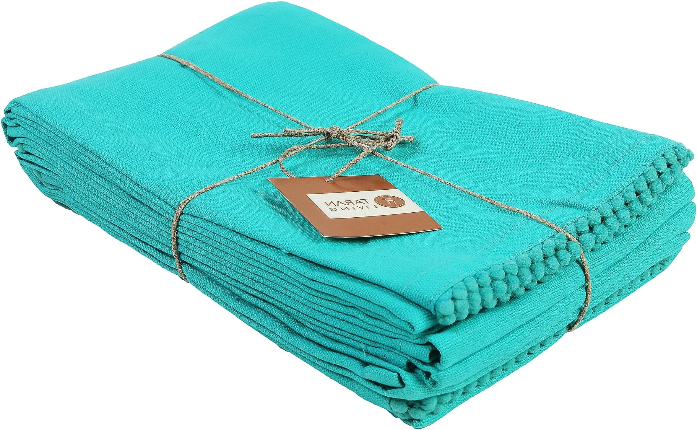 TARAN LIVING Kitchen Towels with Hanging Loop, 100% Cotton Solid Kitchen Dish Cloths, Valentine Decor Kitchen Hand Towel Reusuable Dish Towel for Cleaning, Drying, 18"x 28", Pack of 6 Teal