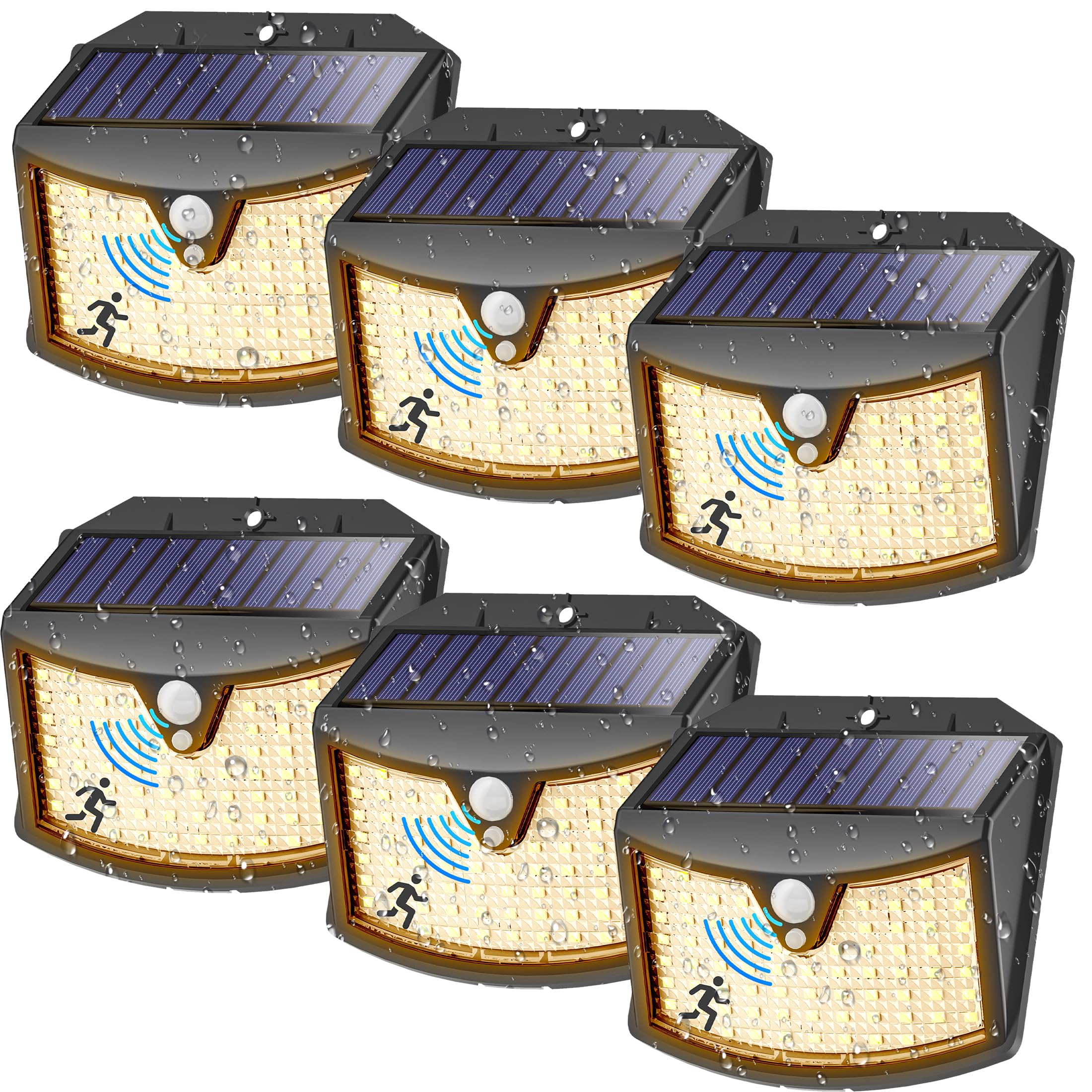 Luce Solare Led Esterno, 3 Modos IP65 Impermeabile Faretto LED da Esterno con Sensore di Movimento, Lampada Solare da Esterno per Giardino, Parete, Garage (6 Pezzi Bianco Caldo)