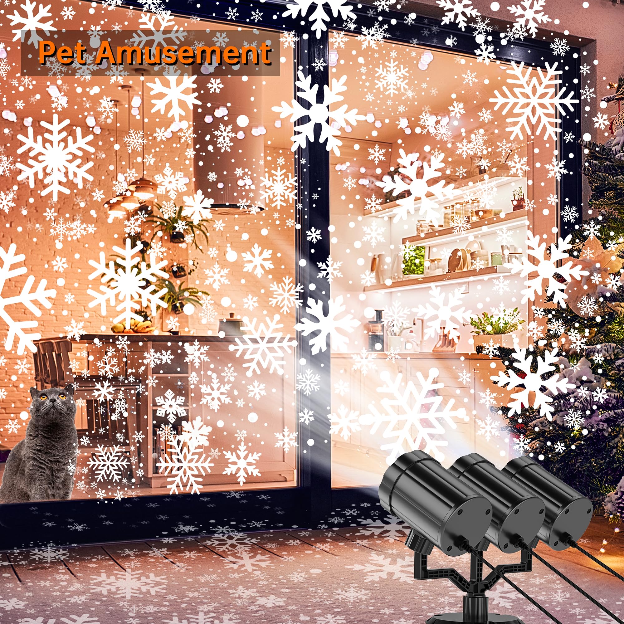 GUSODOR - Proiettore di luci natalizie per esterni, proiettore di fiocchi di neve aggiornato IP65, impermeabile, luci a LED per interni ed esterni, decorazione natalizia, vacanze, decorazione da
