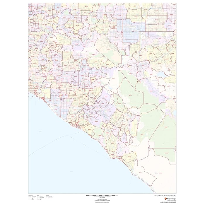 Buy Orange County, California Zip Codes 36" x 48" Laminated Wall Map
