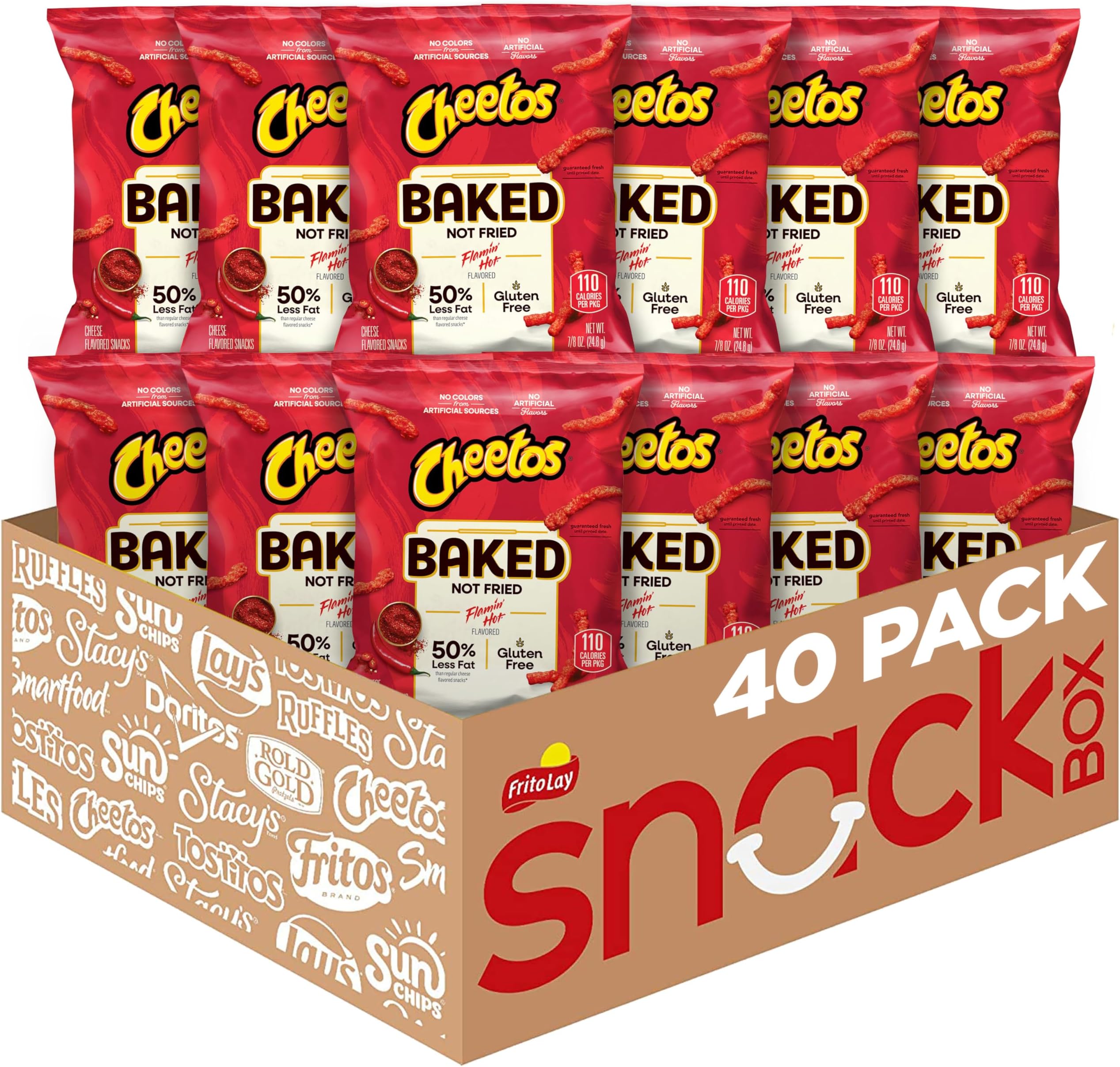 Frito Lay Baked Cheetos Crunchy Flamin' Hot, 0.87 Ounce Pack of 40