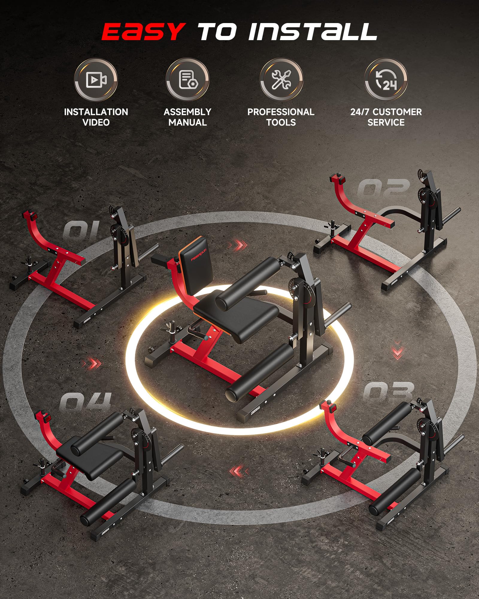 FEIERDUN Máquina de extensión y rizo de piernas ajustable 3 en 1, máquina de extensión de piernas de 600 libras de capacidad para entrenamientos de la parte inferior del cuerpo, máquina de rizar