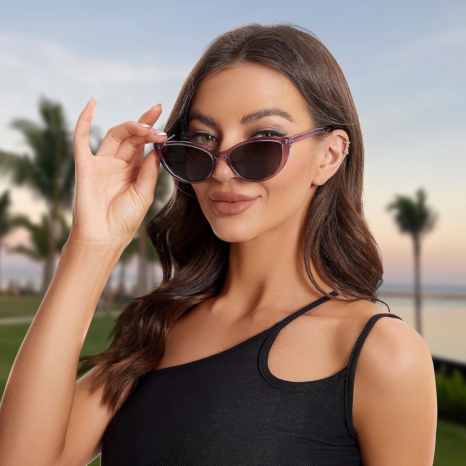 Polarized Cat Eye Sunglasses Womens Trendy 2026, Retro Narrow Cateye Sun Glasses UV Protection Small Shades VF2219 - Image 2