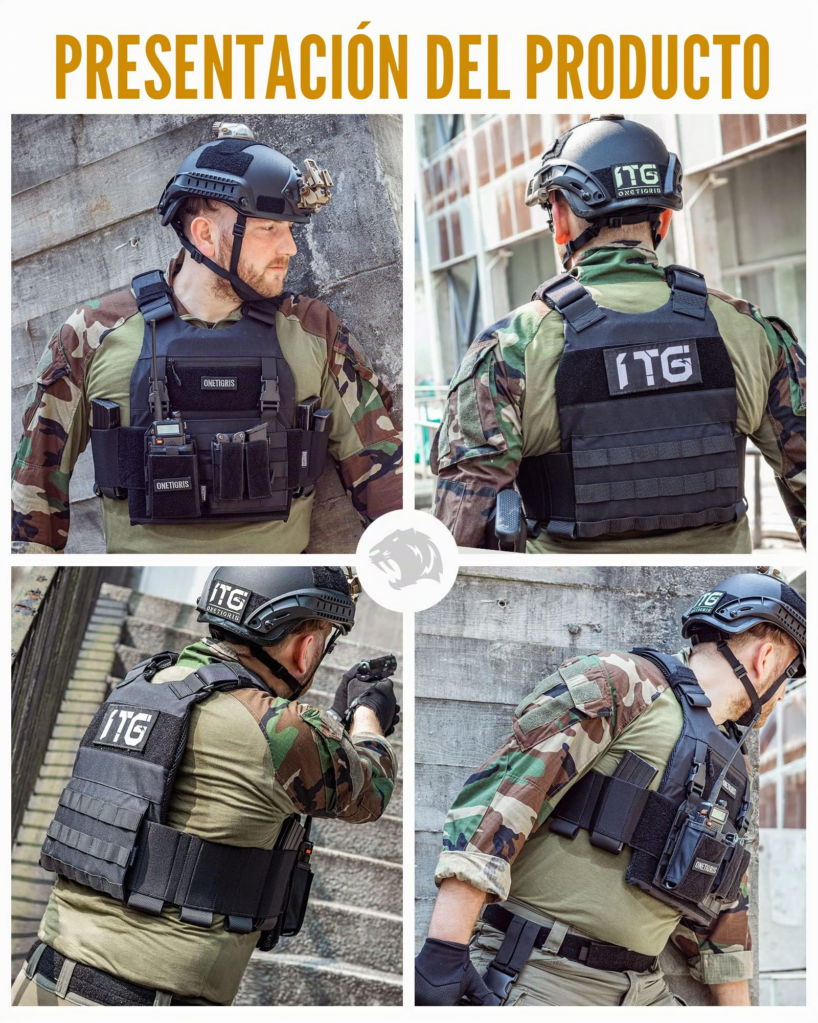 OneTigris Chaleco táctico de bajo perfil Airsoft Chaleco Chest Rig Chaleco de inserción Plate Carrier con adaptador de póster Sistemas para Airsoft Painball CS