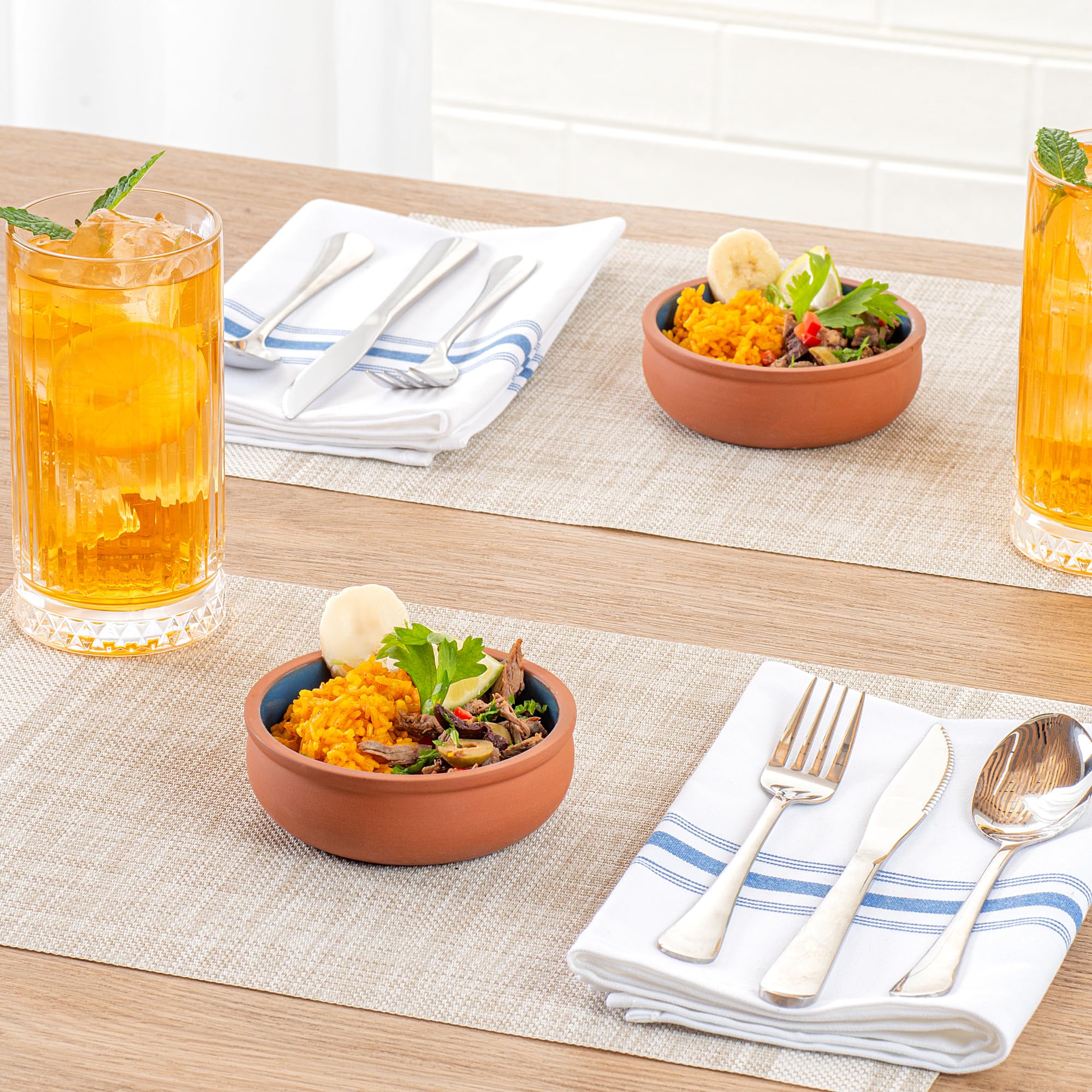 Restaurantware -Terra Tek Cazuelas de terracota de 6.75 onzas, 2 ollas de arcilla esmaltada azul para cocinar, listas para horno, microondas, ollas de terracota para servir, lavavajillas, para cocinar