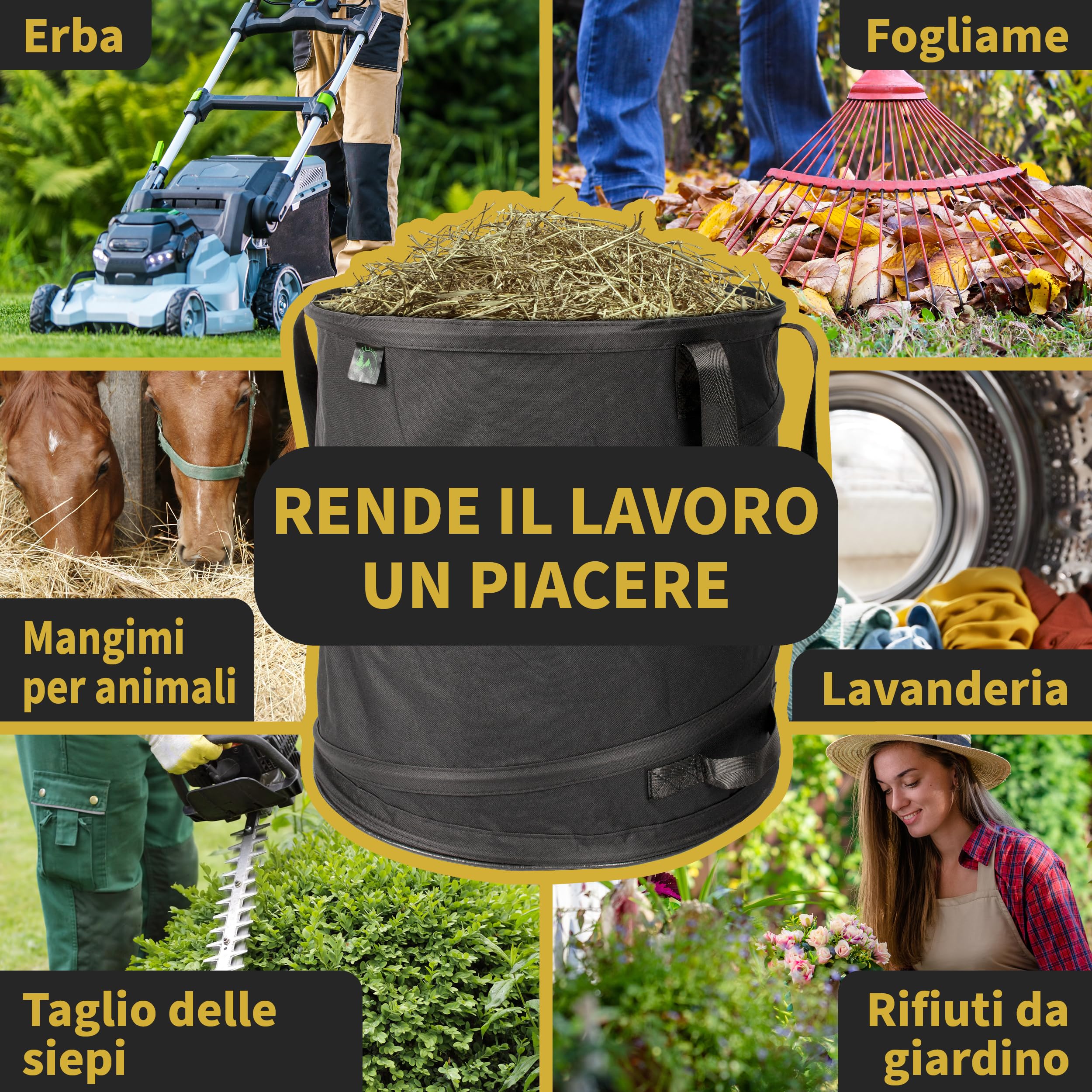 TTL Garden Black SUPERIOR 3 X 85L Pop Up Sacco da giardino – Doppio fondo 260 gsm extra stabile 600D Oxford 600D Set di 3 sacchi per rifiuti da giardino pieghevole taglio verde