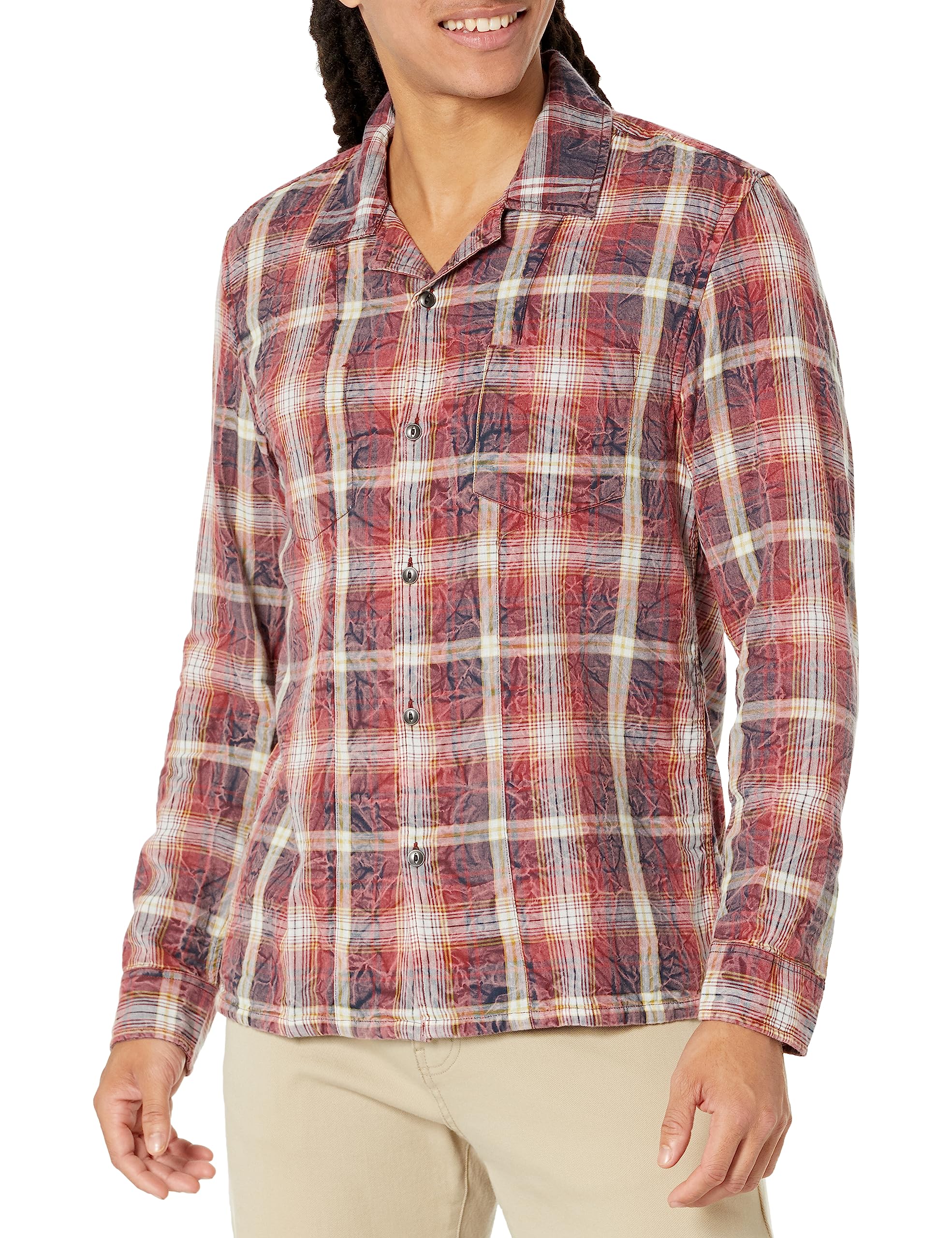 John Varvatos Men's Stanton Reversible Long Sleeve Shirt, Auburn, Medium