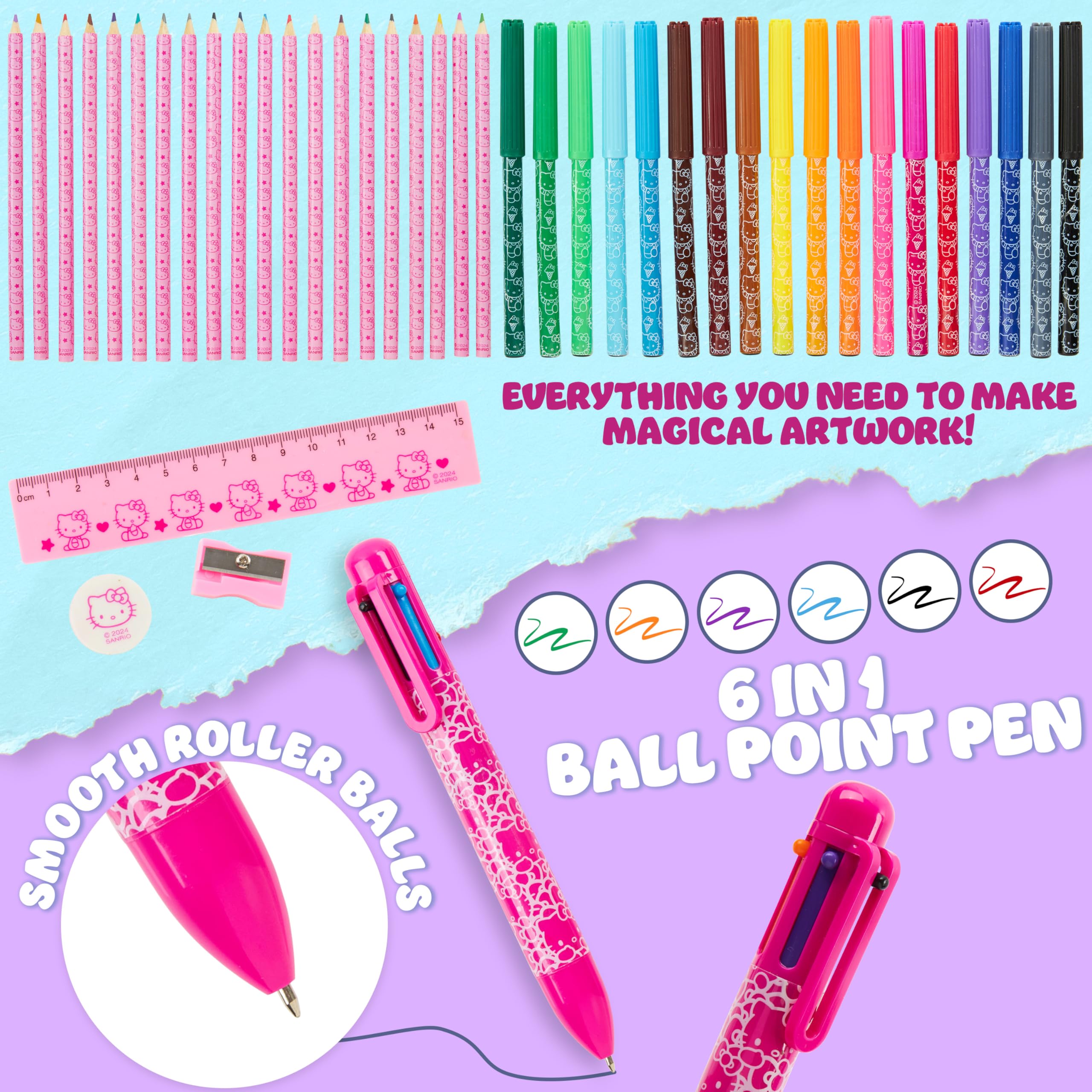 Hello Kitty Sanrio Filled Pencil Case Girls Large Capacity Stationery Set Kawaii Tweens Cute Cinnamoroll Kuromi Anime School Supplies Gifts for Her (Pink Hello Kitty) - Image 4