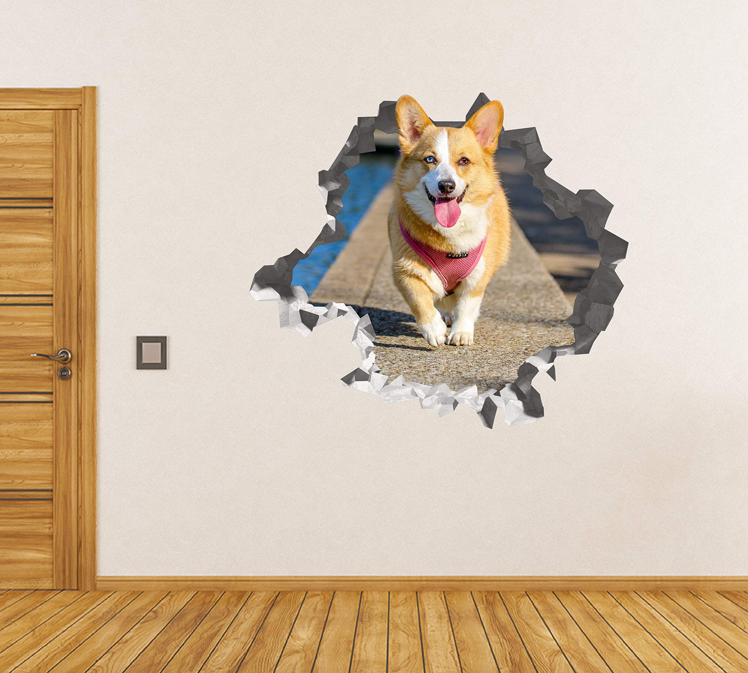Cachorro Corgi Pegatina - Calcomania Animales - Decoración de Cuartos Niños - Sticker de Perros - Decoración Infantil - JS368 (Gigante: 127 cm x 117 cm)
