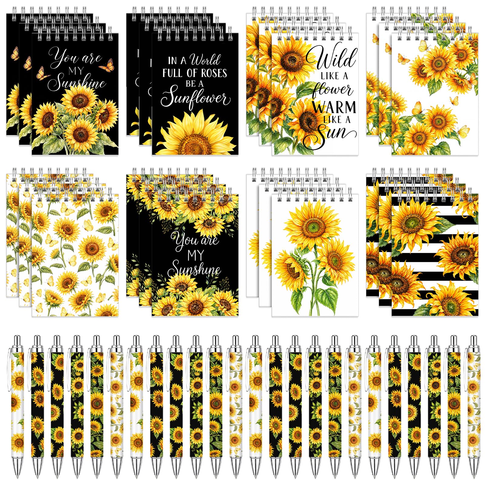 48 quaderni tascabili a spirale con motivo floreale giallo per donne e ragazze, 24 set di quaderni tascabili a spirale con penne, graziosi mini diari per la migliore amica, bomboniere, regali