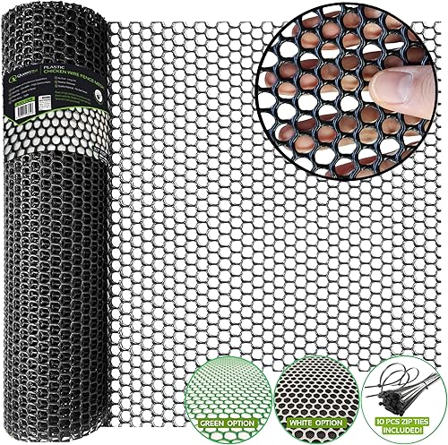 QueenBird Malla de alambre de pollo de plástico mejorada, 15.7 pulgadas x 10 pies, colores negroverdeblanco, valla hexagonal para jardinería, red de disponible en Yaxa Colombia