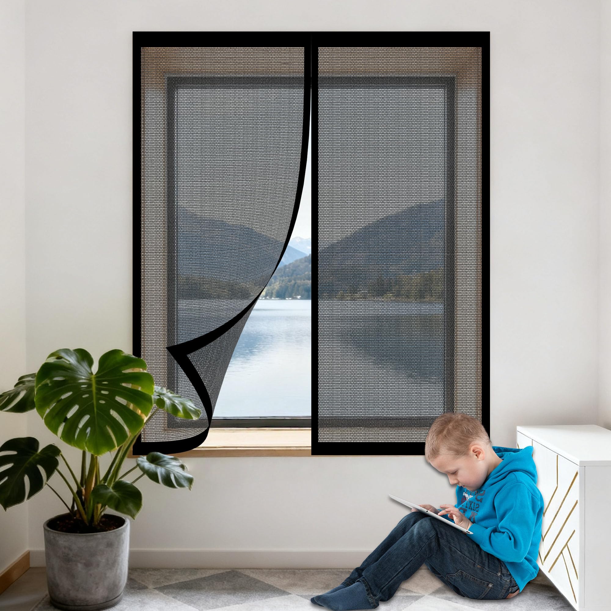 Moustiquaire aimants puissants rideau de porte noir 195 x 200 cm