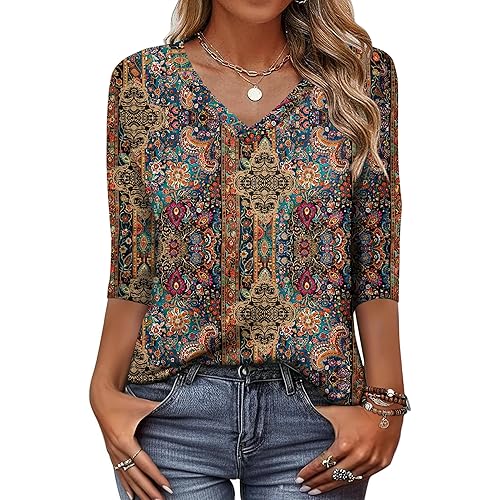 Zeagoo Womens 3/4 Length Sleeve Tunic Tops Casual V Neck Shirts Basic Tees Business Work Blouses Summer Fall 2025 Clothes