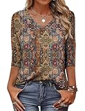 Womens 3&sol;4 Length Sleeve Tunic Tops Casual V Neck Shirts Basic Tees Business Work Blouses Summer Fall 2025 Clothes