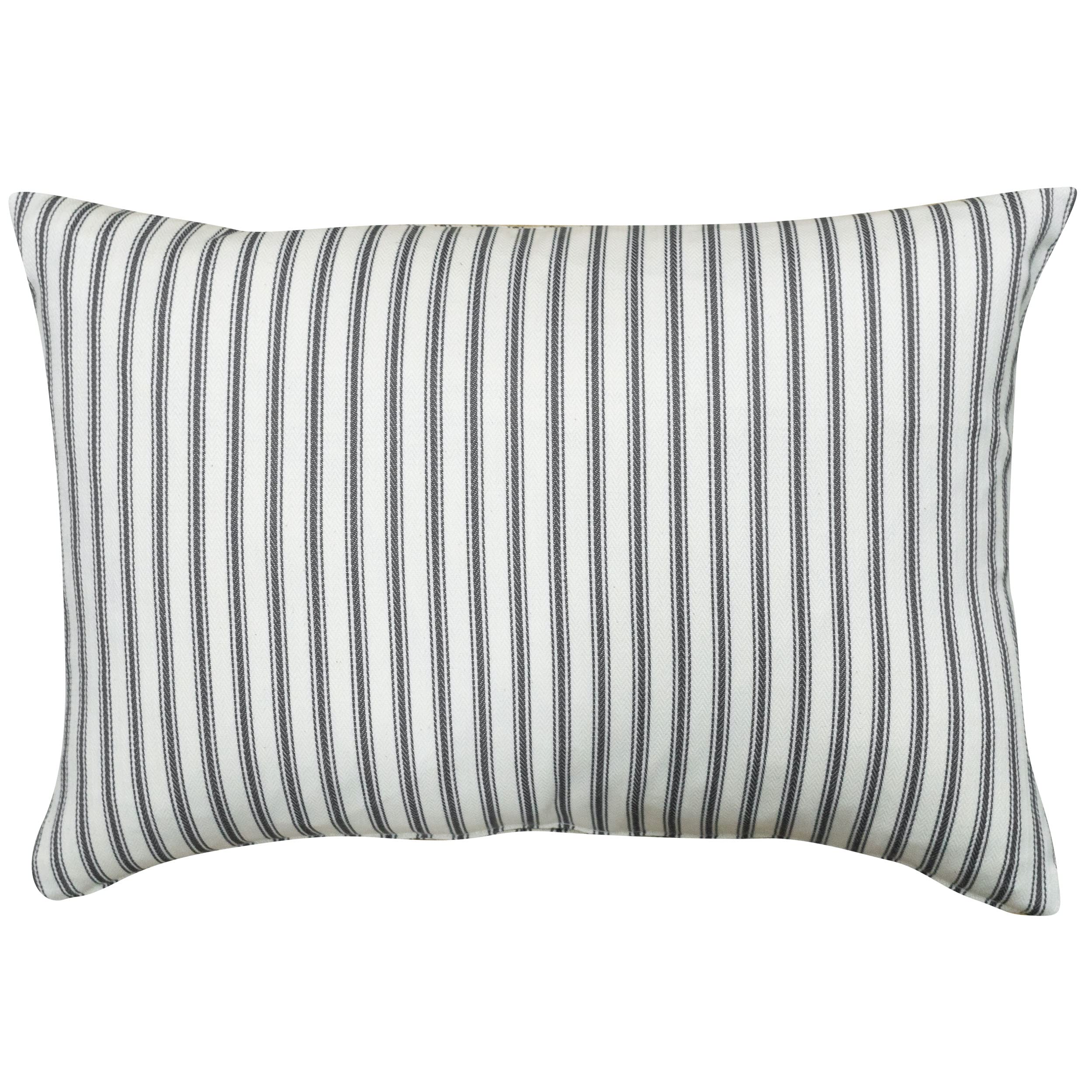 Linen Loft Grey Nautical Cotton Ticking Stripe Boudoir Cushion Cover. Nautical Inspired Charcoal And Bright White Vertical Stripe Design. 17X12 Boudoir Cushion Cover Only.