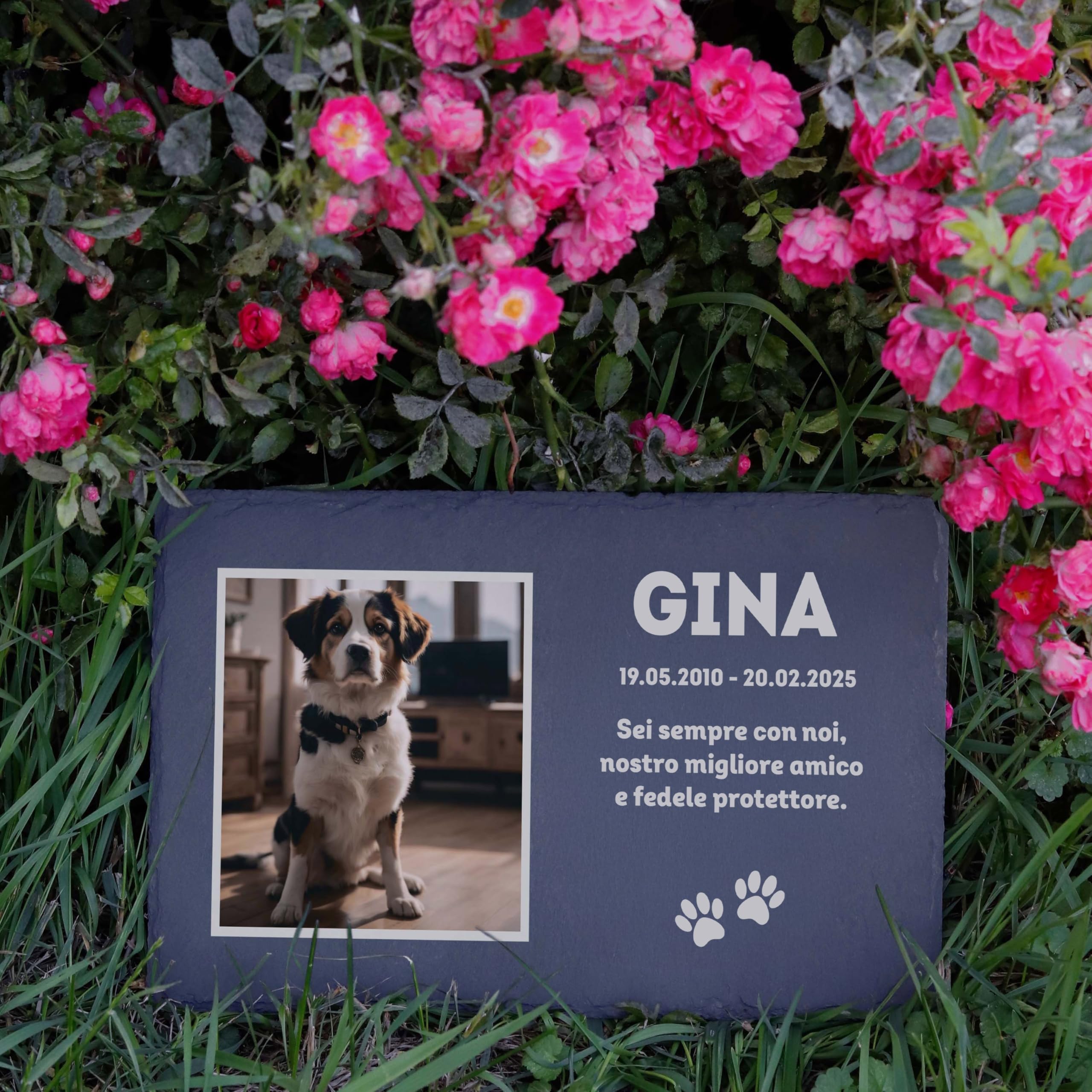 LAUBLUST Lastra Personalizzata con Nome e Foto per Cane, Gatto e Altri Animali Domestici – Ricordo, 3 Dimensioni | Lastra in Ardesia incisa Come Decorazione tombale & targhetta funebre per Animali