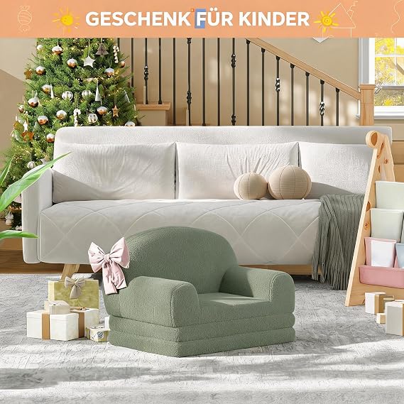 2-in-1 Children's Sofa and Lounge Chair Semicircular Foldable Convertible Small Children's Couch Made of Plush Toy Fleece and Soft Compressed Foam for Children's Room Cuddly Corner