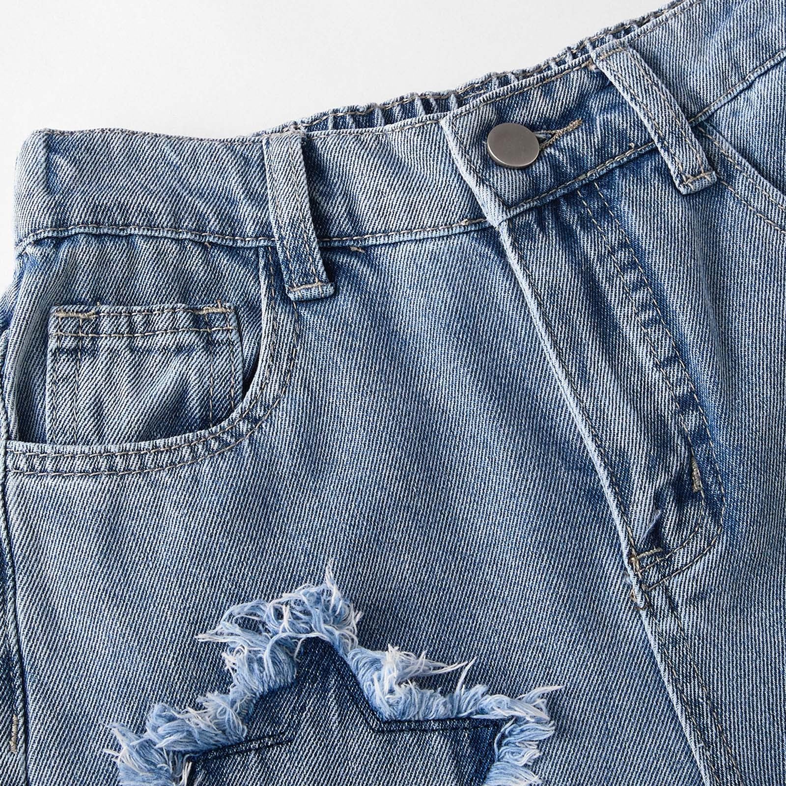 Pantalones Vaqueros NiñA -Pantalones De Moda para NiñAs con Decoraciones De Estrellas, Cintura EláStica, Vaqueros De Pierna Ancha para Adolescentes, Atuendo Casual Y CóModo para Uso Diario,