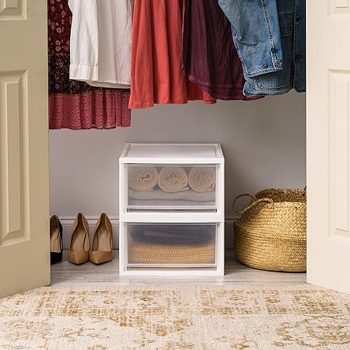 Miniatura 7 de IRIS USA - Cajón de almacenamiento apilable de 30 cuartos de galón, organizador de cajones de plástico con puertas transparentes para despensa,