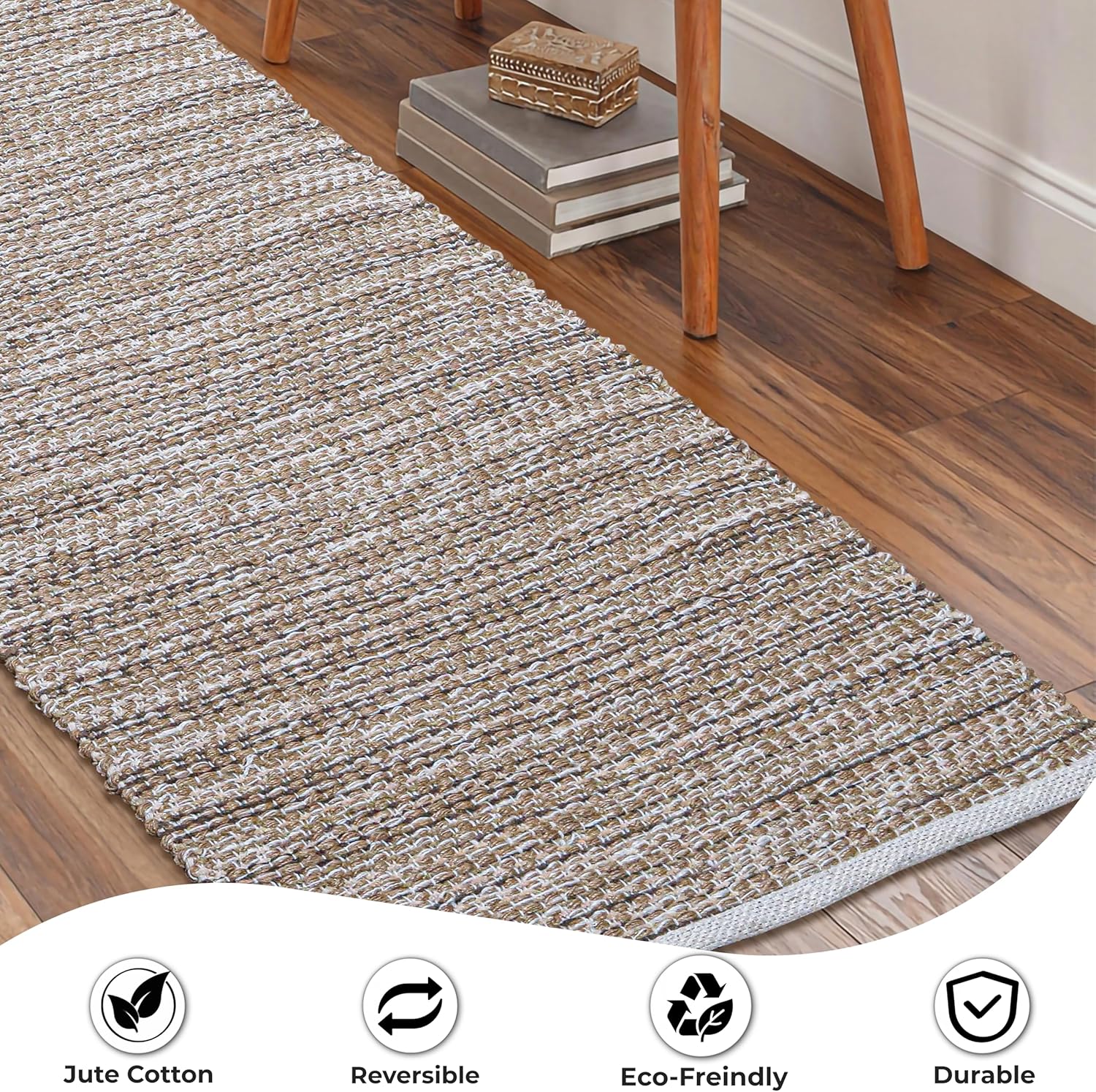 Hausattire Jute Woven Runner Rug 2'x6' - Olive Green, Reversible Boho Entry Area Rugs for Hallway, Kitchen, Living Room | Farmhouse Indoor Outdoor Decorative Rustic Rug - 24x72 Inches