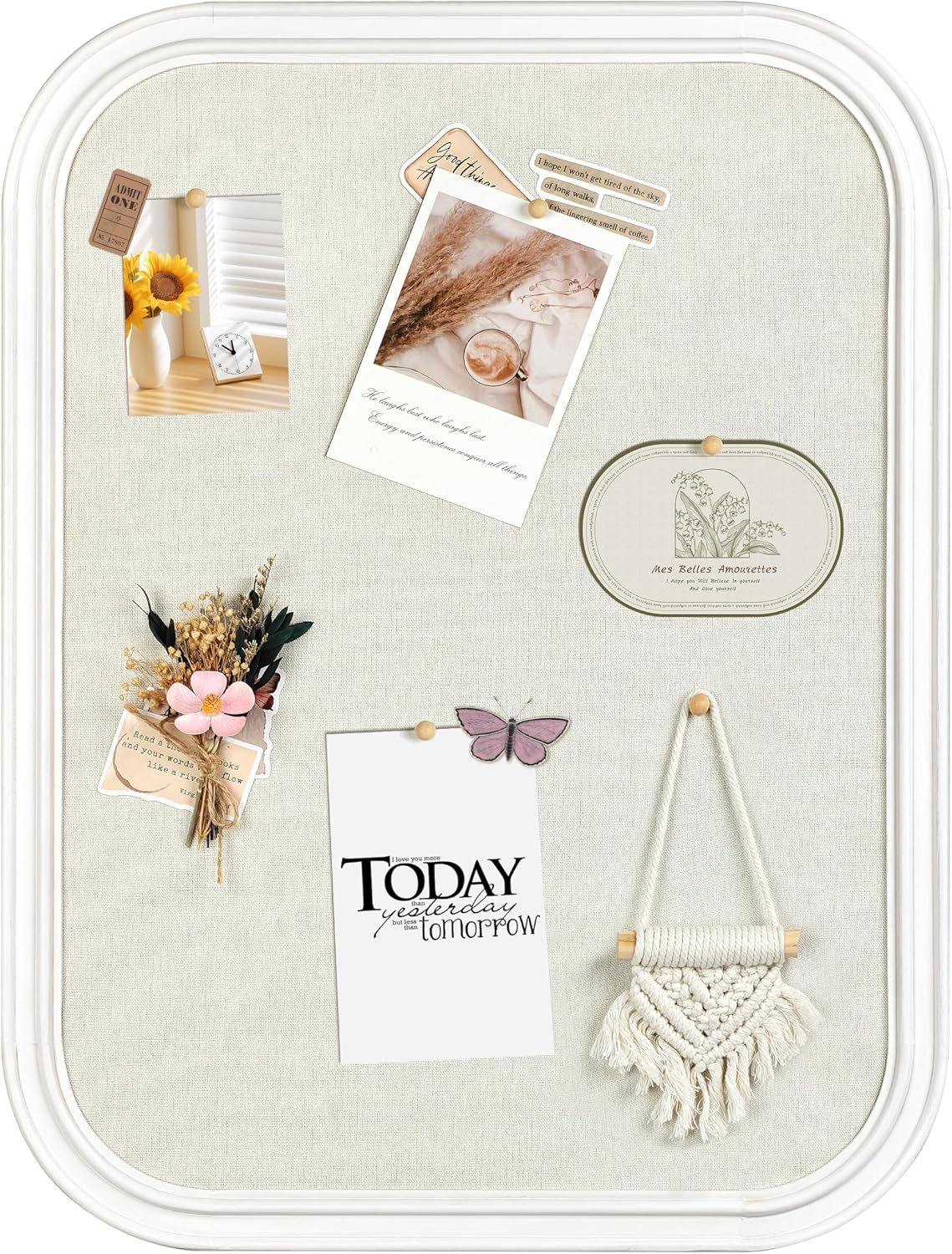 Linen Bulletin Board, Pin Board for Walls, Fabric Bulletin Board, 17.7"x23.6" Pin Board for Home Kitchen Office Decorative, White Wood Frame Cork Board(WH-4560)
