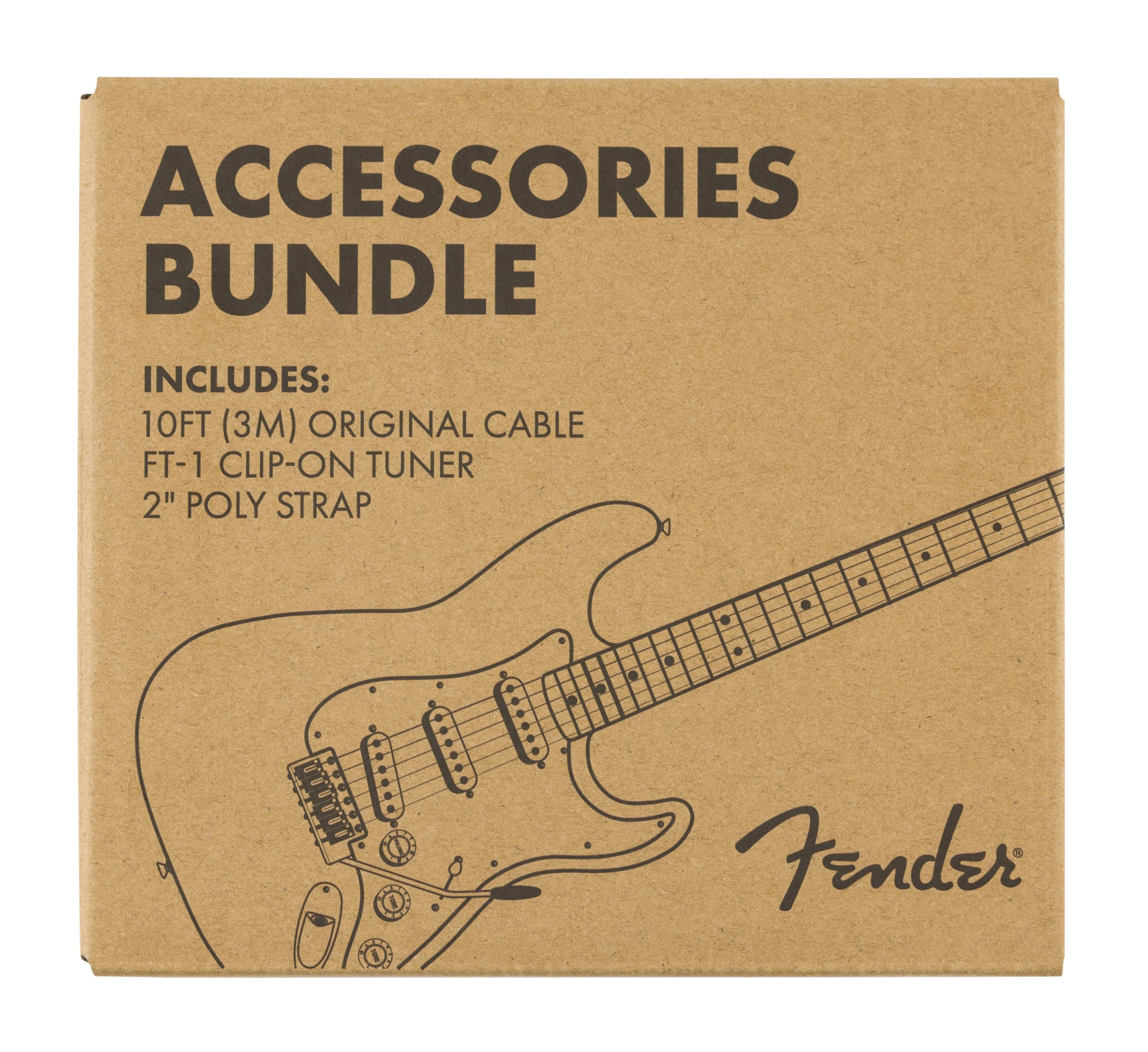 Fender Kit Accessori Tutto-in-Uno, Include Cavo Strumento da 10ft, Accordatore Clip-On FT-1 e Tracolla in Poliestere Resistente, Adatto a Tutti i Musicisti