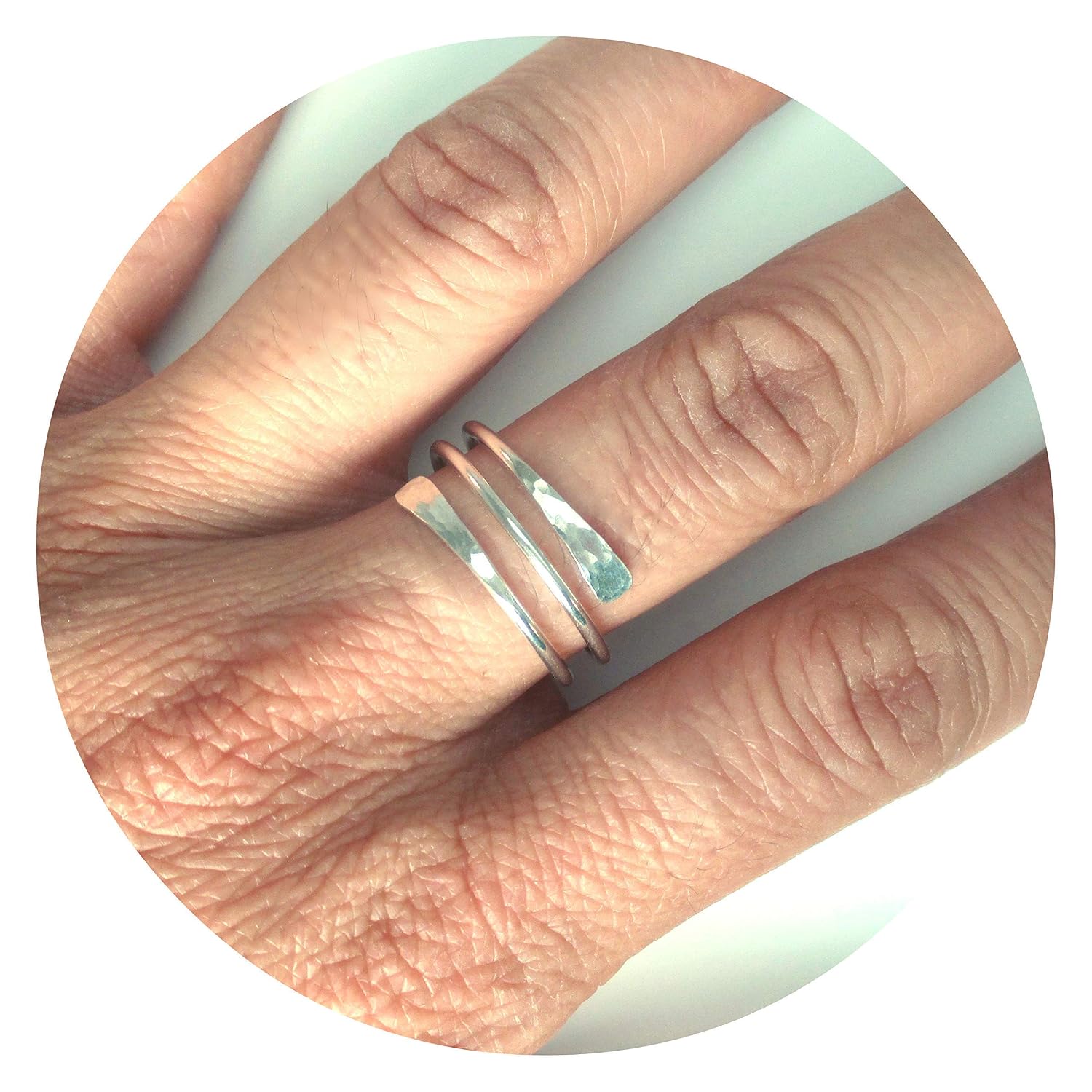 Hammered and Smooth Texture Sterling Silver Adjustable Ring