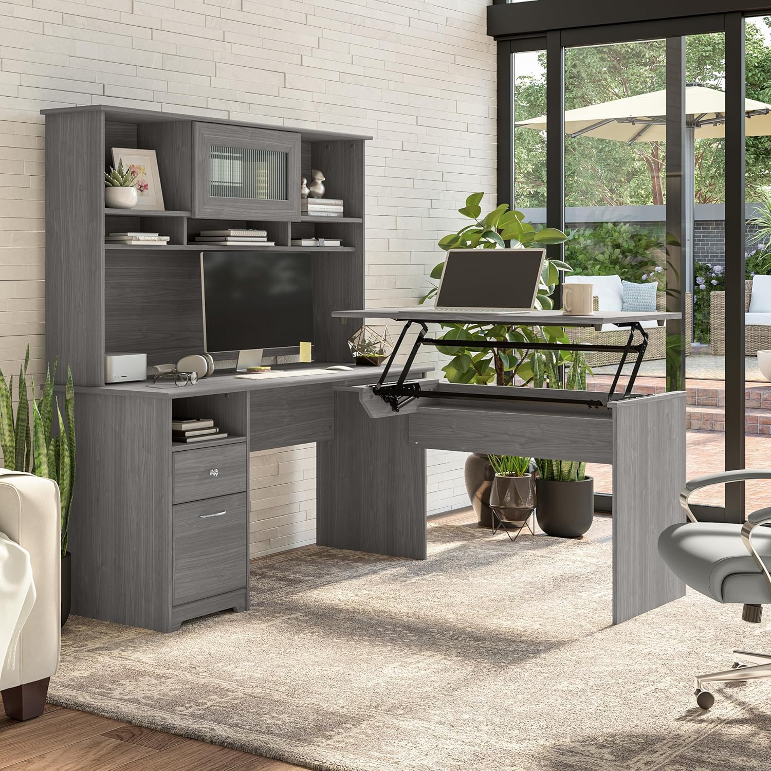 Bush Home Cabot 60W Computer Desk with Drawers in Modern Gray, Workstation and File Storage, Desktop with Organization Solutions for Home Office
