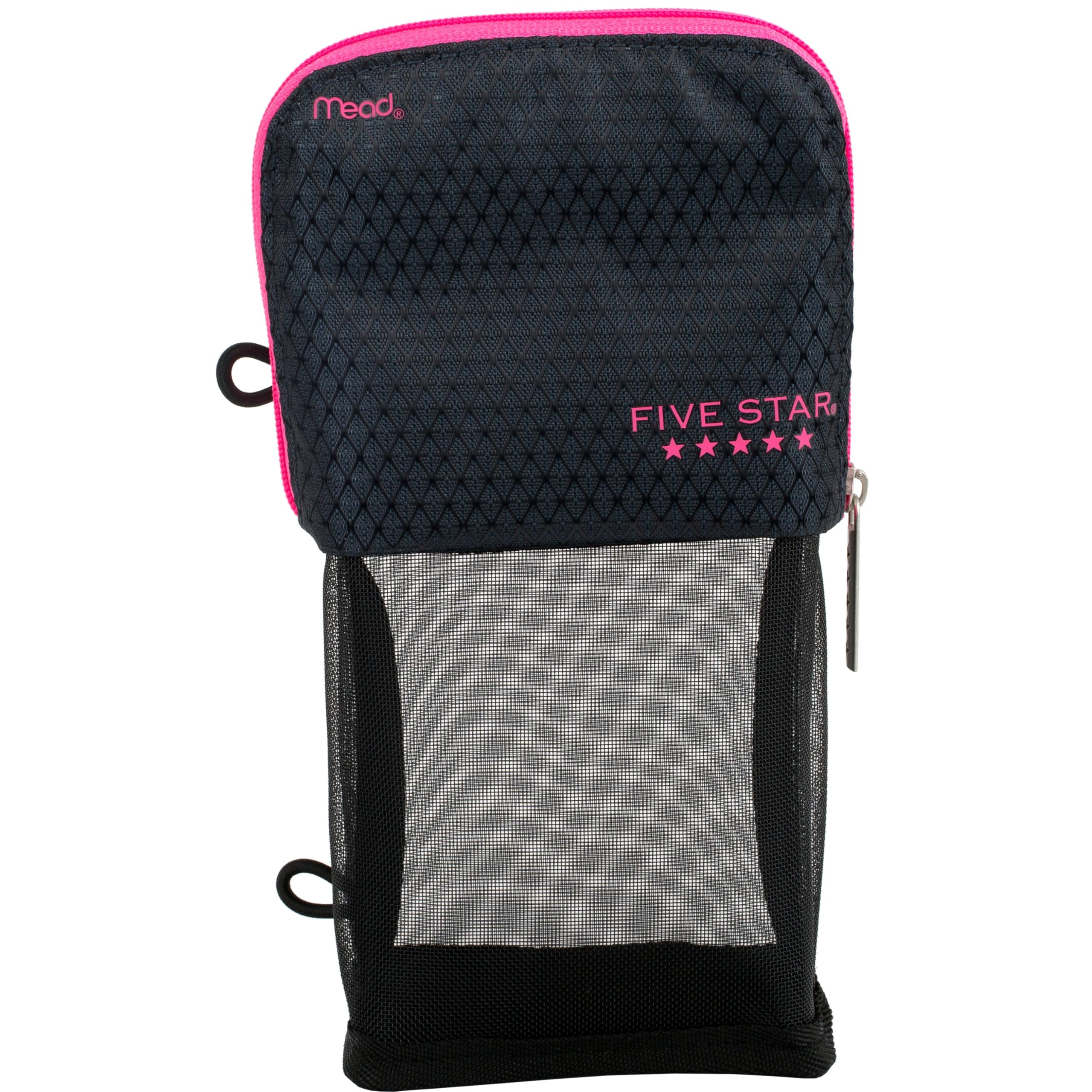 Five Star Pencil Pouch, Pen Case, Stand 'N Store Zipper Pouch, Fits 3-Ring Binder, Storage Organizer for Supplies Earbuds Chargers Cables Makeup, Navy/Pink (505160B-ECM)