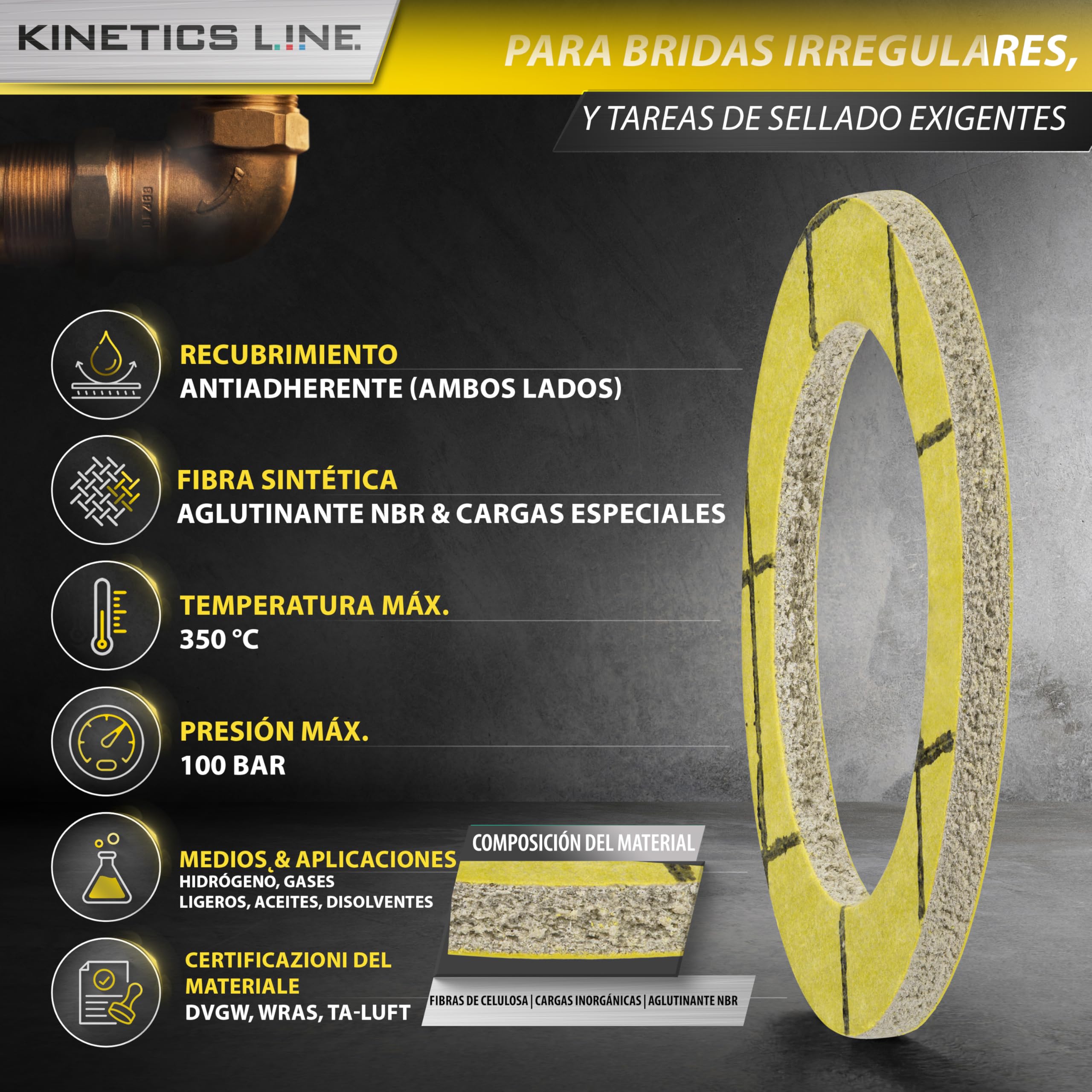 Juego De Juntas Planas De Estanqueidad Flexibles 300 Piezas – Surtido De Juntas De Brida 3/8–1 Pulgada – Alta Temperatura 350°C 100 Bar – Para Gas Agua Caldera Calefacción