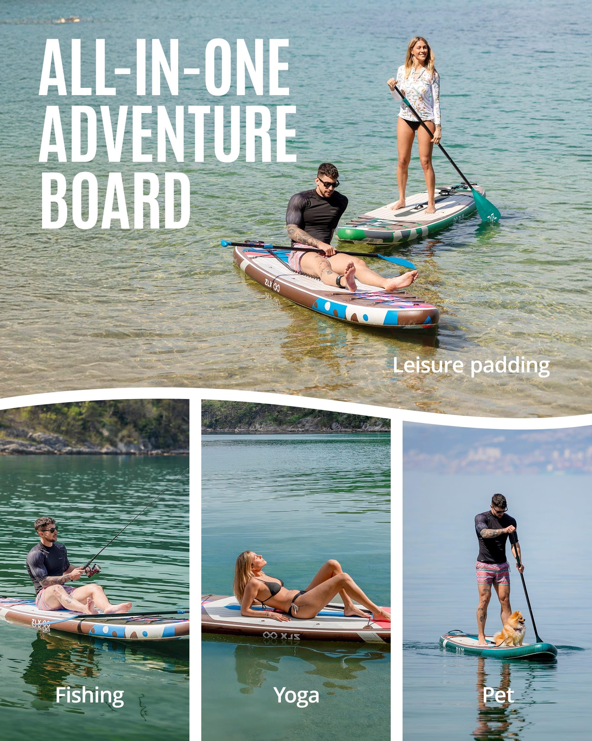 ZLX SUP Board mit Sitz Stand up Paddling Board 320cm Stabil Aufblasbares Paddle Board für Erwachsene Familien Anfängerfreundlich, Anti-Rutsch Deck, Pumpe