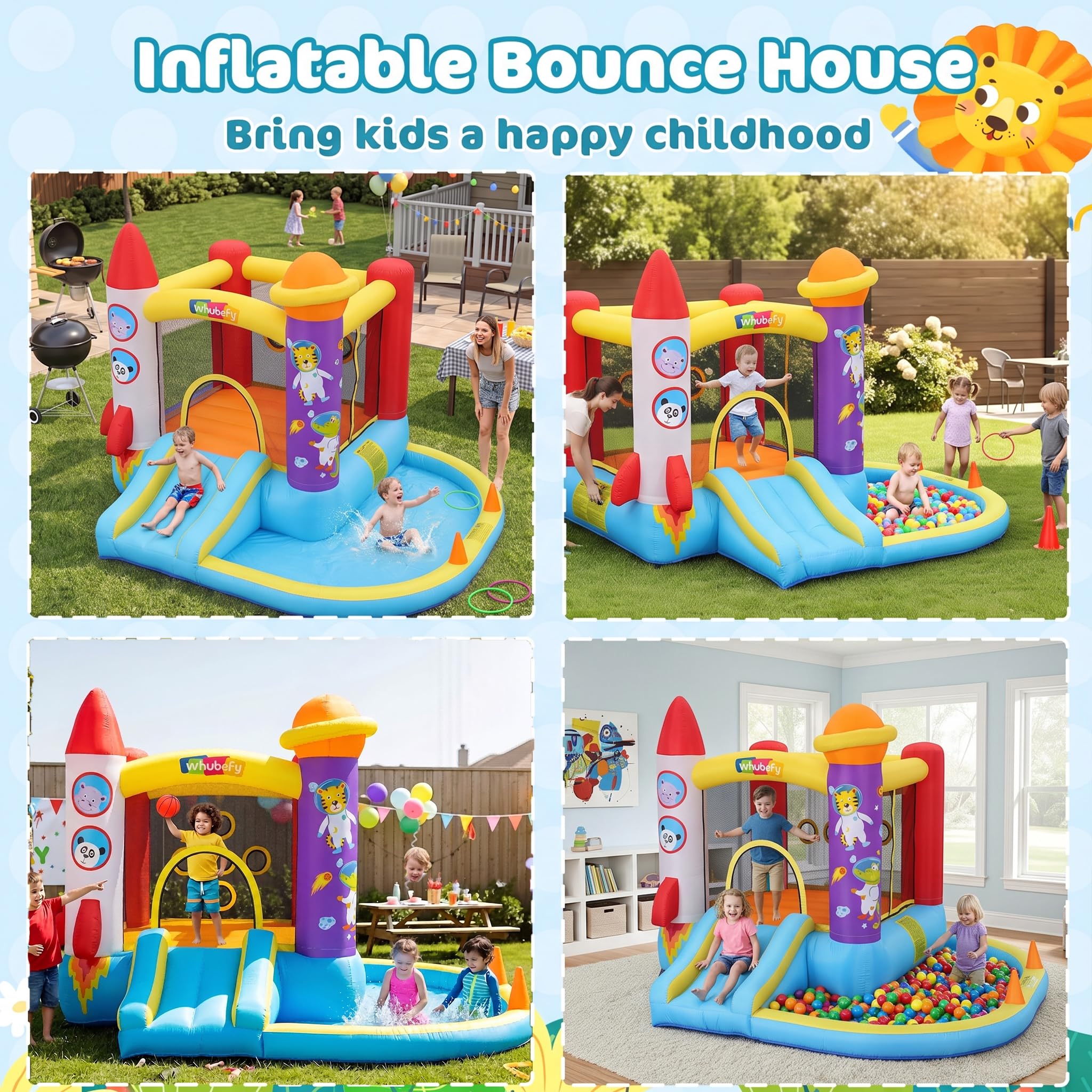 AKEYDIY Castillo Hinchable con Tobogán y Piscina de Bolas 310 x 265 x 215 cm, para Niños de 3 a 8 Años, para Interior/Exterior (Rojo con Piscina)