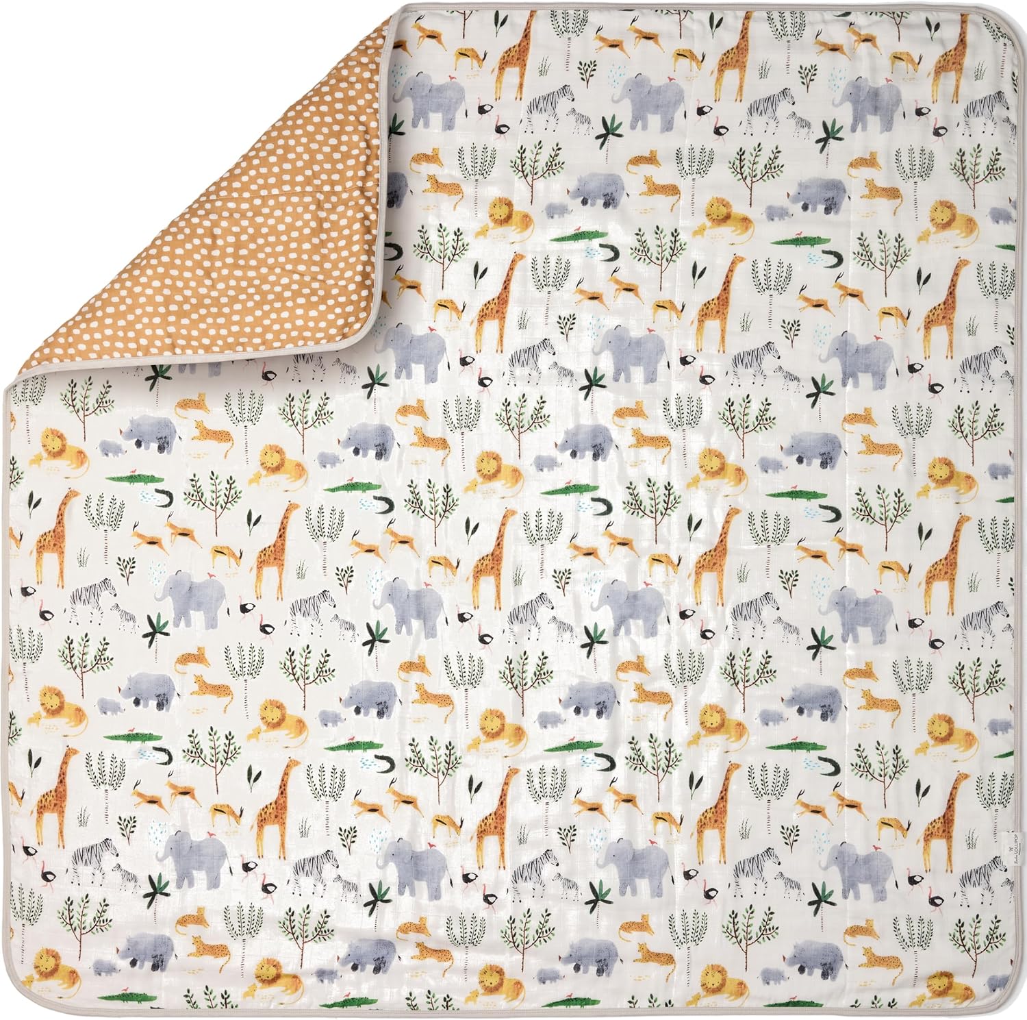 Muslin Quilt Blanket – Soft & Breathable Tanboocel Baby Blanket for Crib or Toddler Nap – Eco-Friendly, Lightweight & Durable 4-Layer Muslin Quilt for Infants and Kids - Safari Jungle