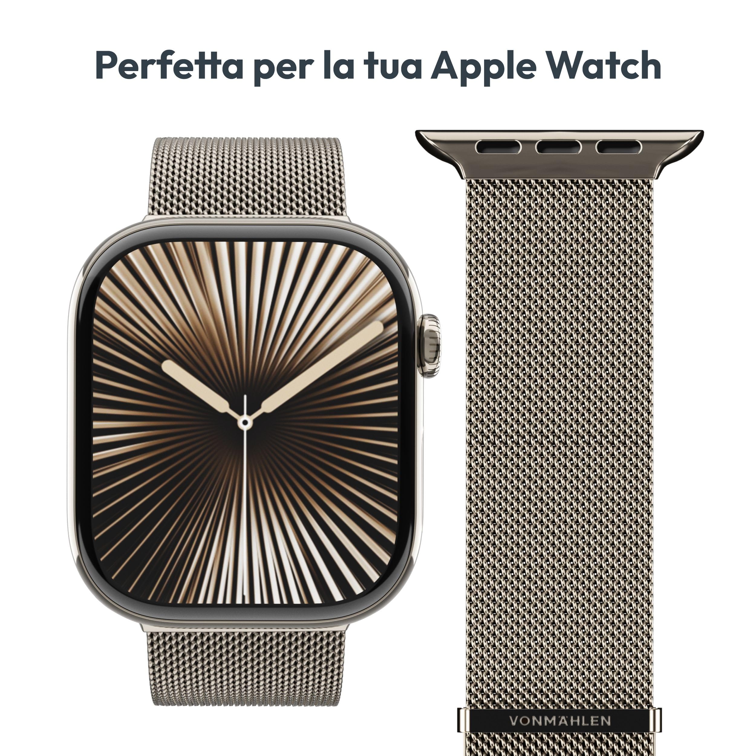 VONMÄHLEN Milanese Loop 2 - Cinturino in Maglia Milanese per Apple Watch, Chiusura Magnetica, Compatibile con Apple Watch Ultra 2, Design Elegante - Sabbia del deserto - 44 | 45 | 46 | 49 mm