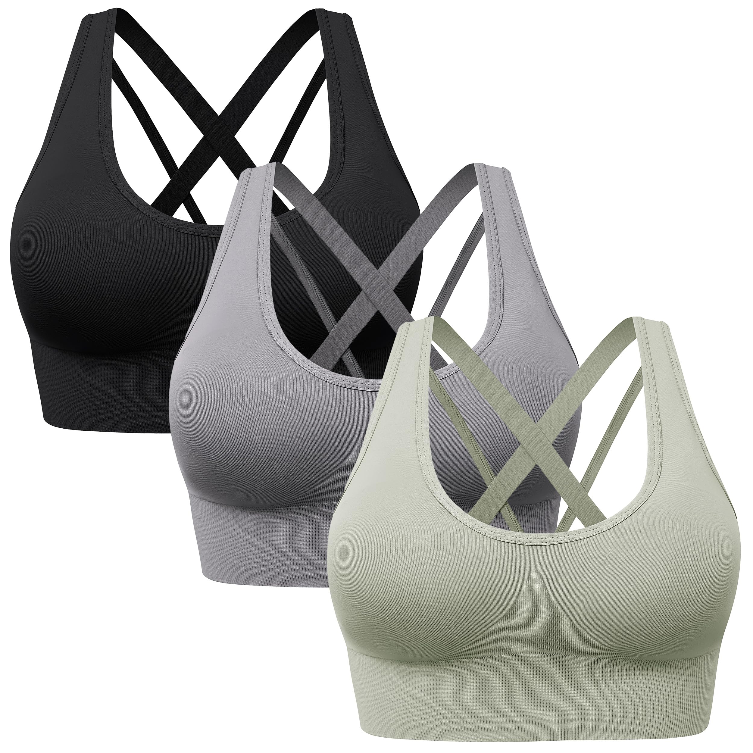 HBselect 3Pcs Sujetador Deportivo Mujer Sujetador de Alto Impacto Sujetador Push up Almohadilla Desmontable Bra Deportivo Sin Costura ​para Yoga Bailar Fitness