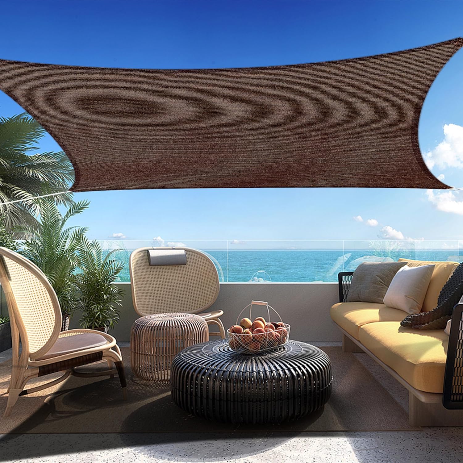 Custom Size 17' x 18' Brown Rectangle Sun Shade Sail SSP1620 Canopy Durable Fabric UV Block Awning, We Make Custom Sizes