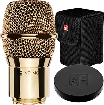 SE ELECTRONICS V7 MC1 Wireless Microphone Capsule - Compatible with Shure Wireless Transmitters - Professional Dynamic Microphone for Singing, Speech & Music Studio Recording Gold w MP03 Pouch