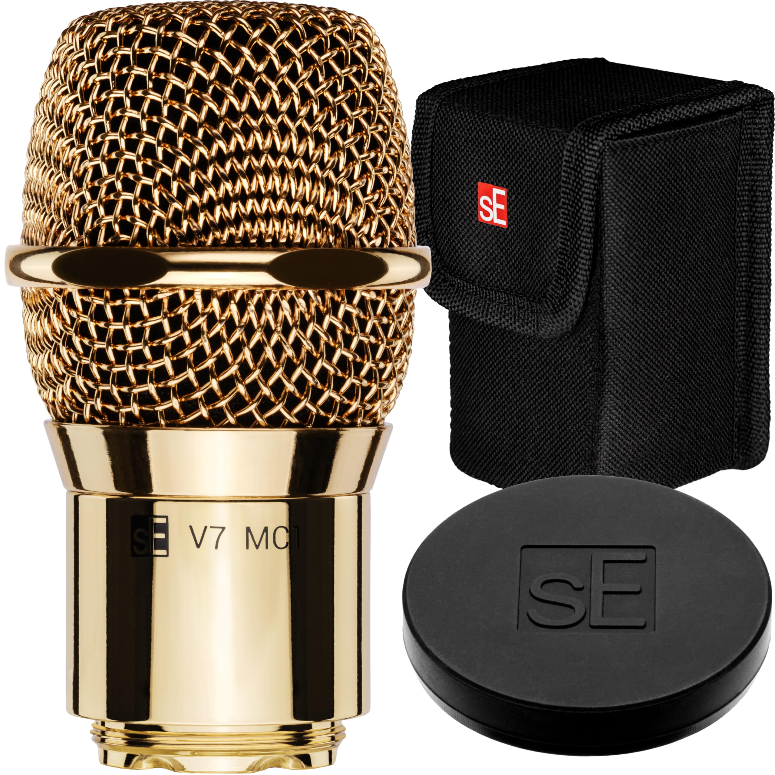 SE ELECTRONICS V7 MC1 Wireless Microphone Capsule - Compatible with Shure Wireless Transmitters - Professional Dynamic Microphone for Singing, Speech &amp; Music Studio Recording (Gold w MP03 Pouch)