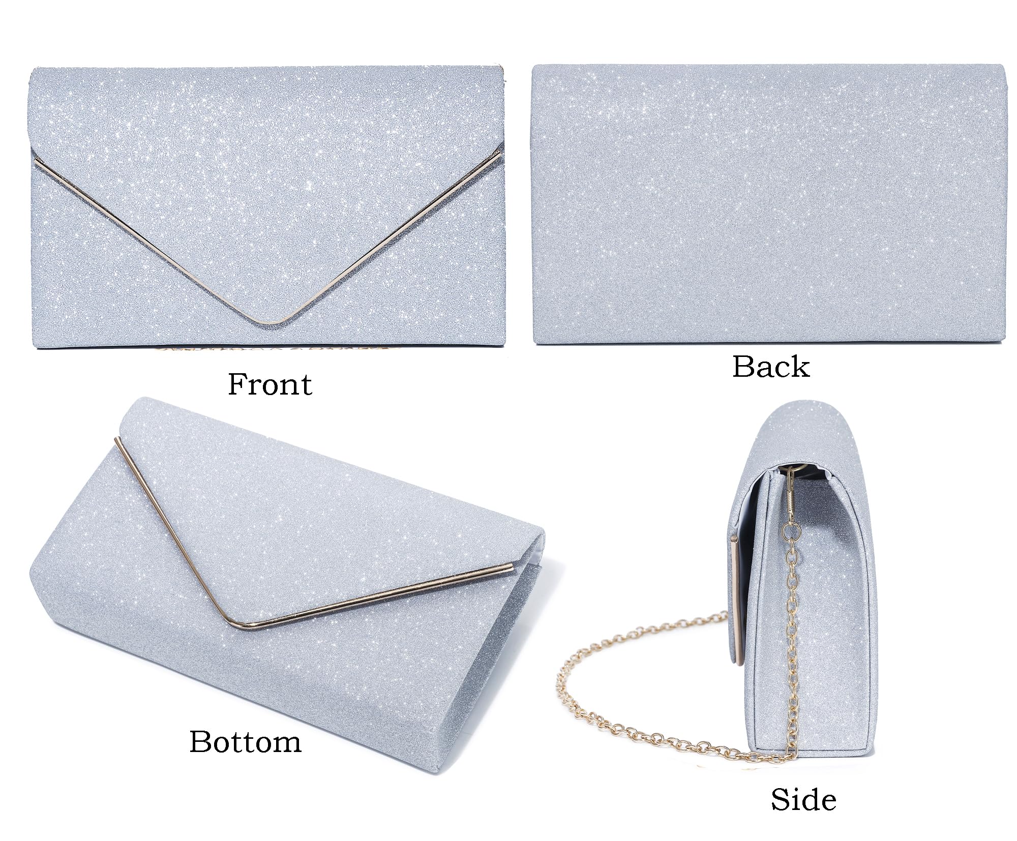 MUDUO Evening Bags and Clutches for Women Clutch Purse for Women Wedding Party Prom Clutch Shoulder Cross Body Handbag (Silver)
